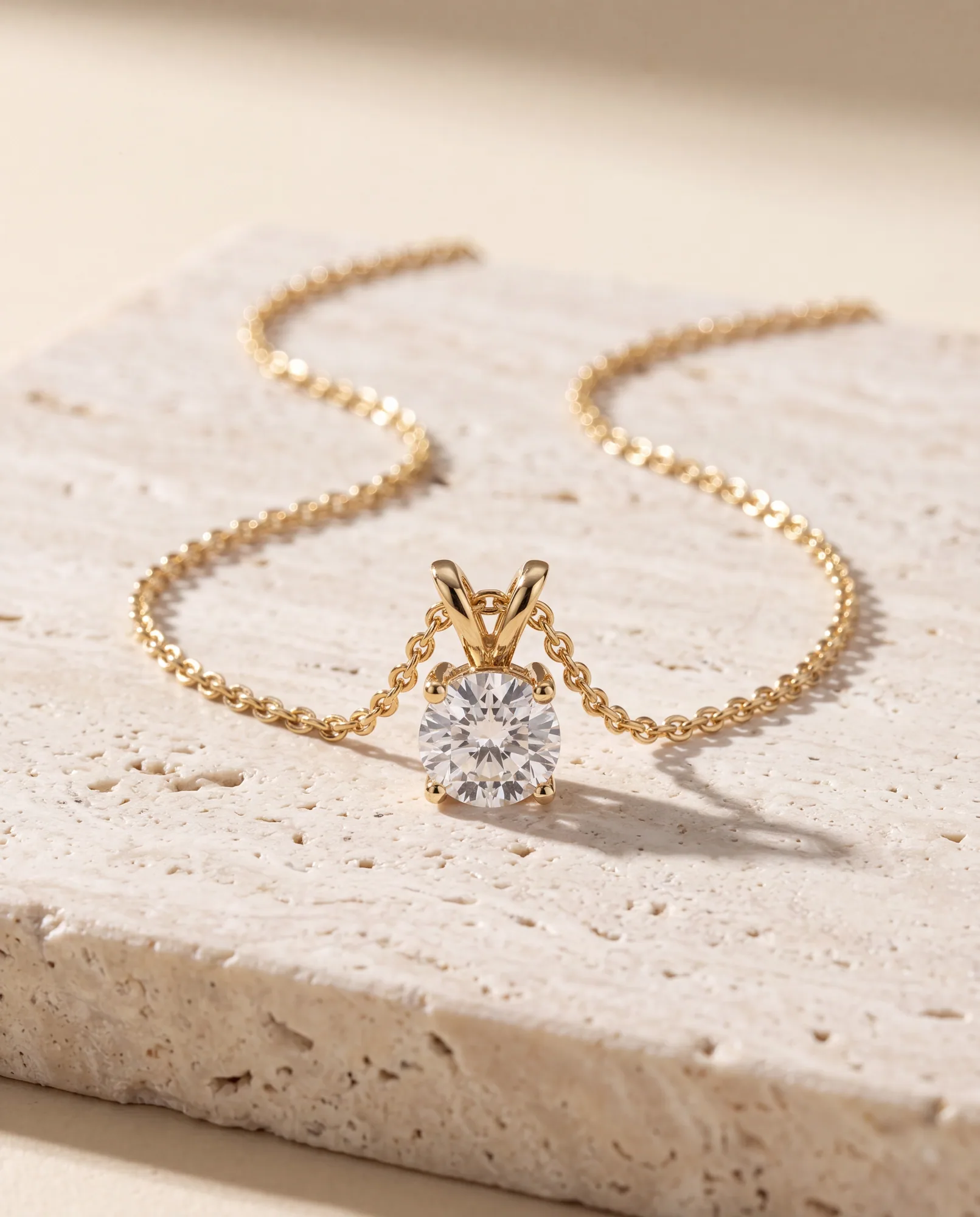 Star Round, Round Solitaire Pendant with Loop Bail in Yellow Gold, round