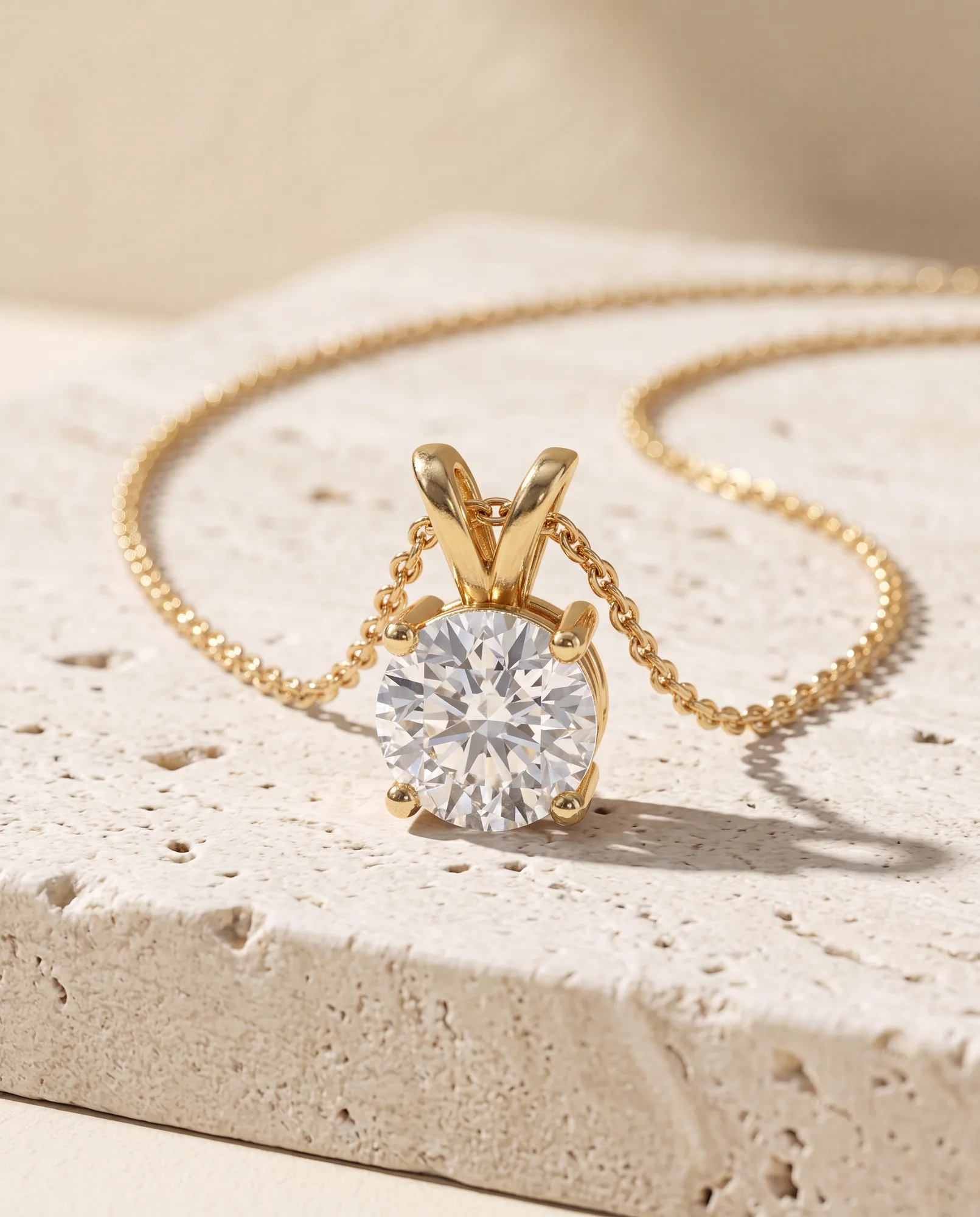Star Round, Round Solitaire Pendant with Loop Bail in Yellow Gold, round, side profile