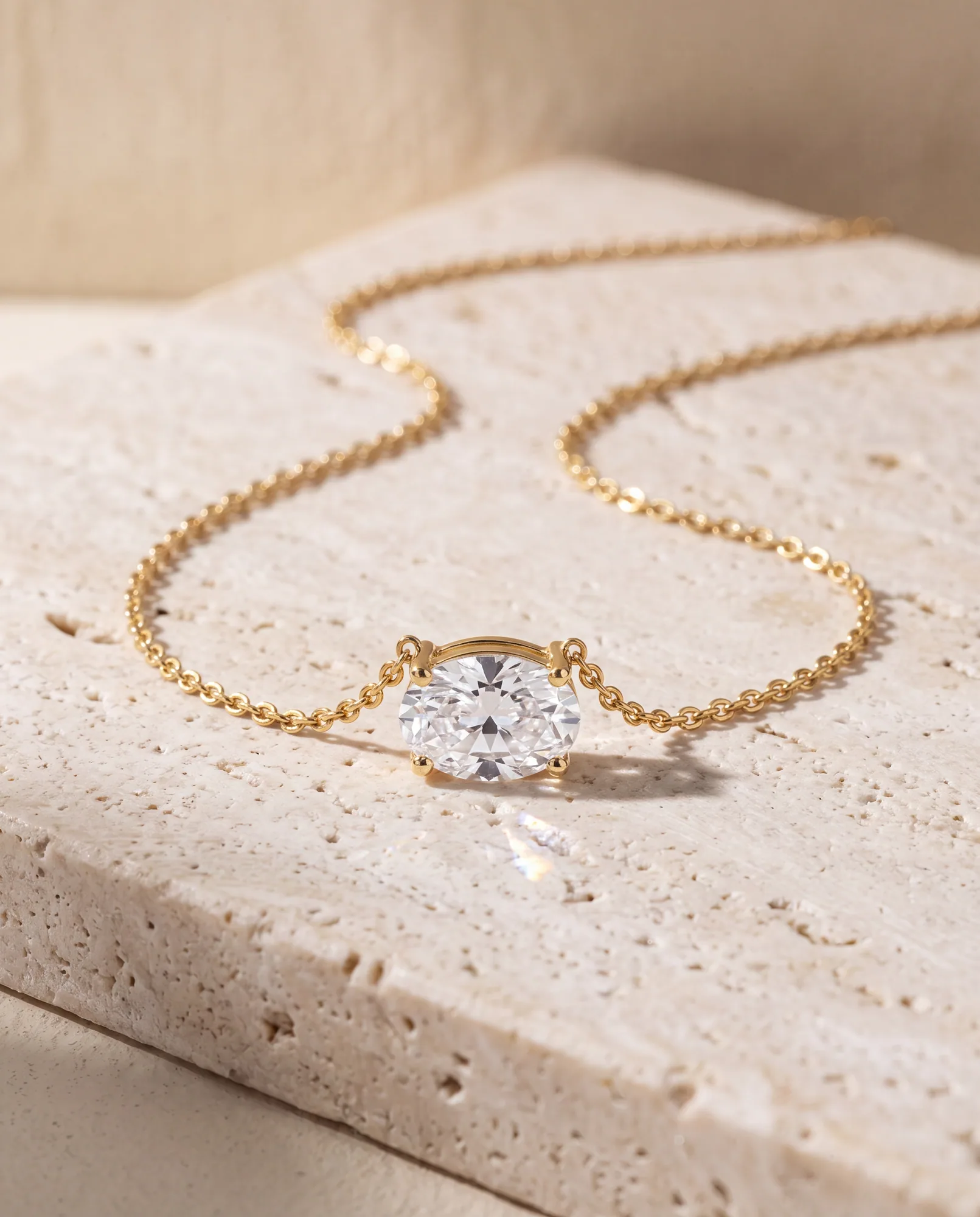 Star Oval, East-West Oval Solitaire Pendant in Yellow Gold, oval