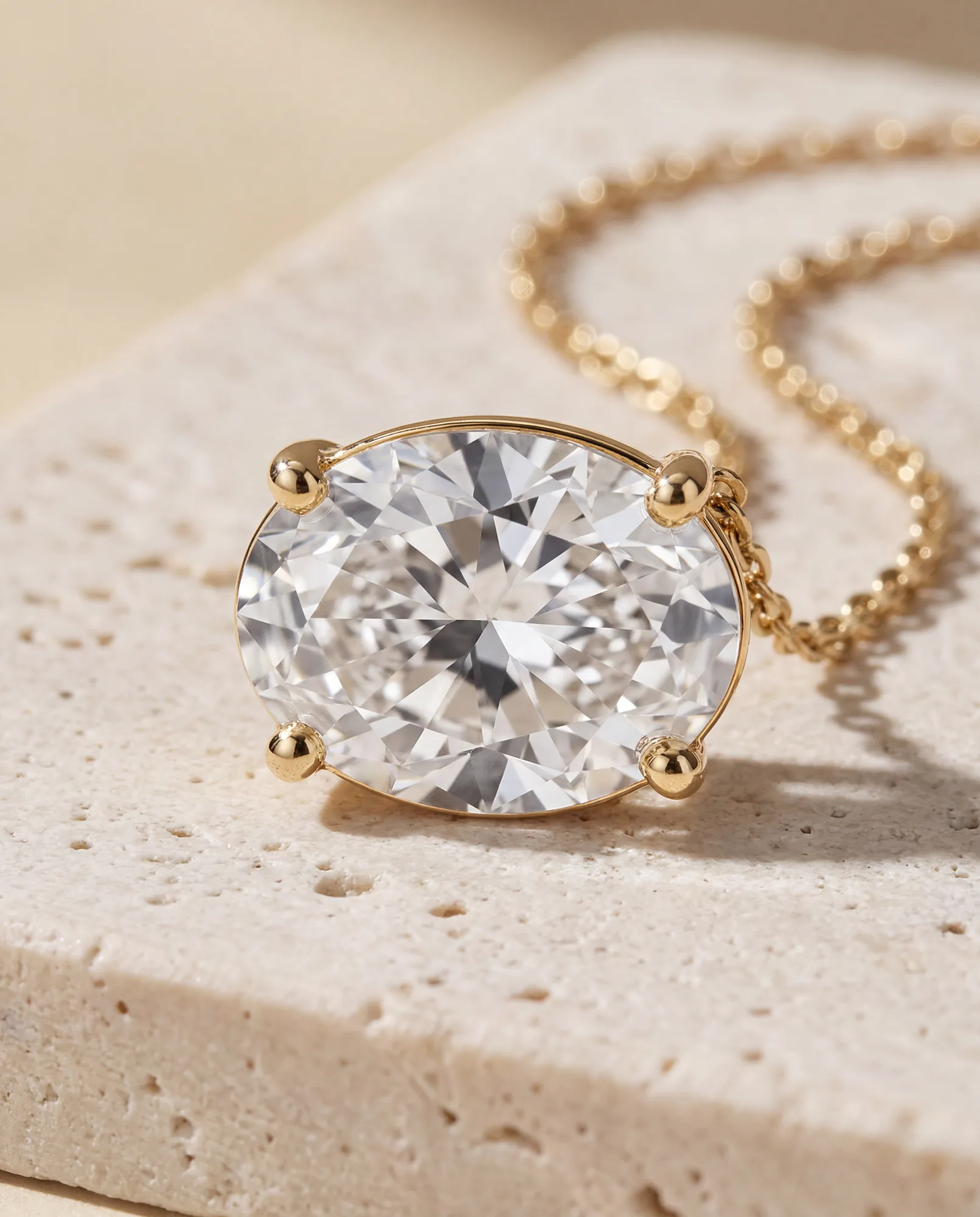 Star Oval, East-West Oval Solitaire Pendant in Yellow Gold, oval, side profile