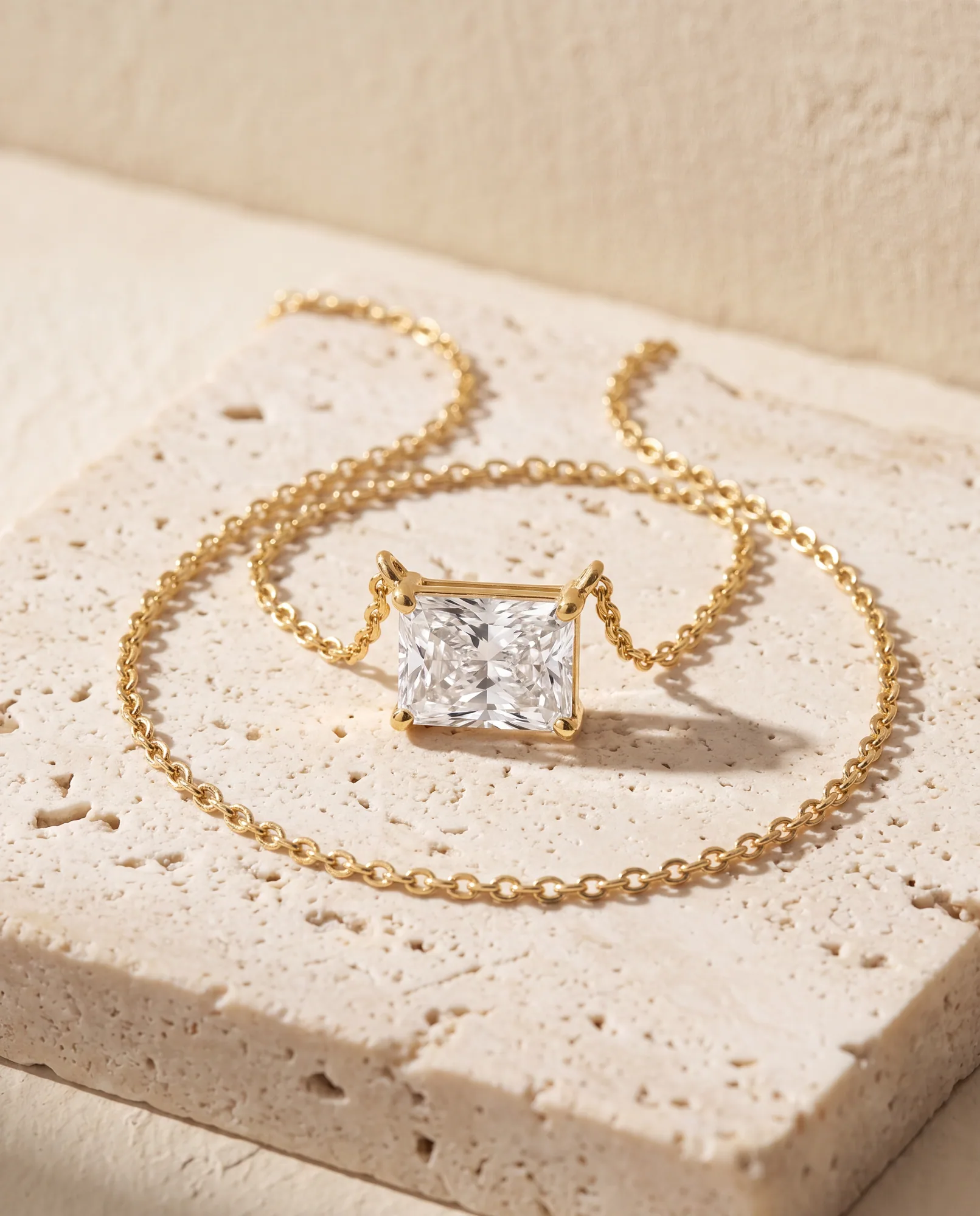 Star Radiant, East-West Radiant Solitaire Pendant in Yellow Gold, radiant