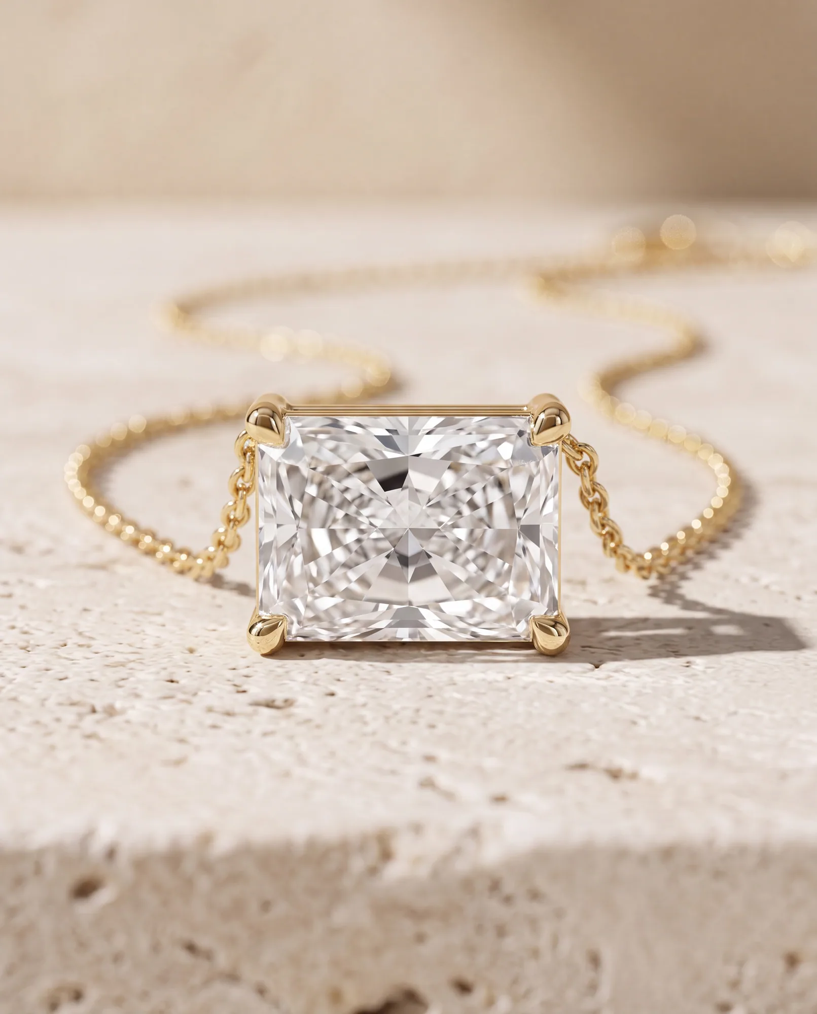 Star Radiant, East-West Radiant Solitaire Pendant in Yellow Gold, radiant, side profile