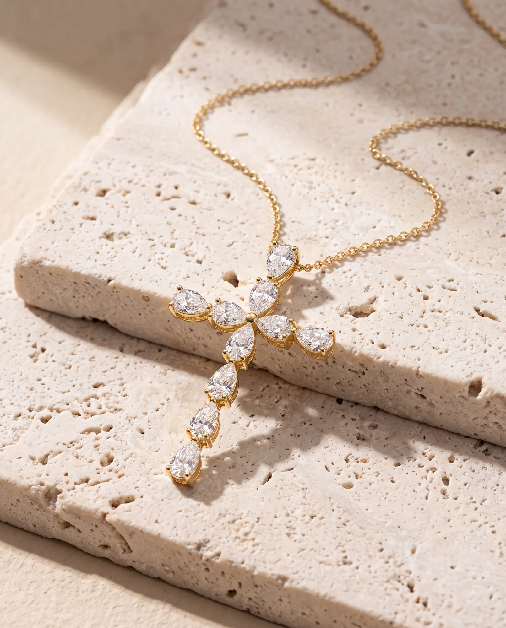 Psalm, Pear Cross Pendant in Yellow Gold, pear