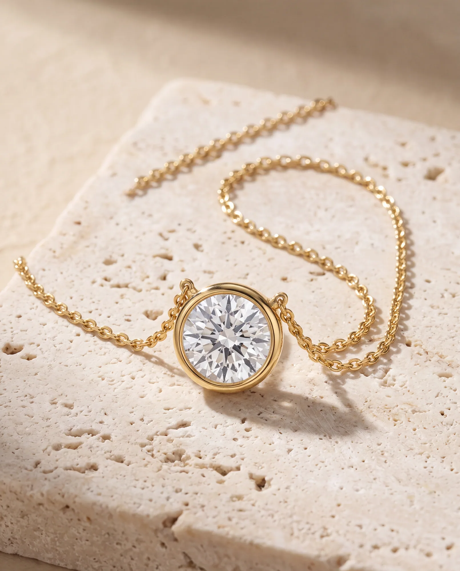 Halo Round, Round Bezel Pendant in Yellow Gold, round