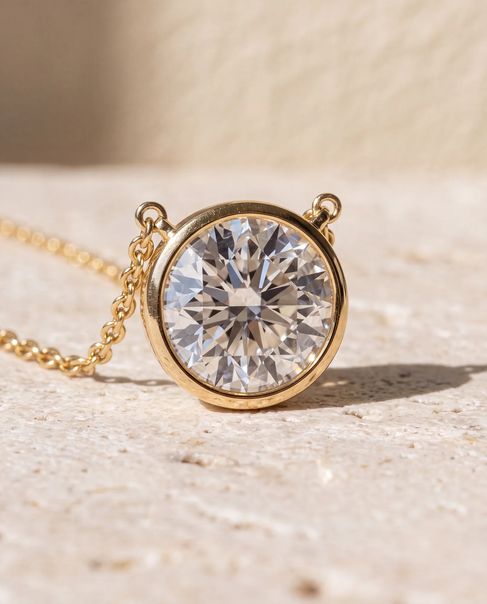 Halo Round, Round Bezel Pendant in Yellow Gold, round, side profile