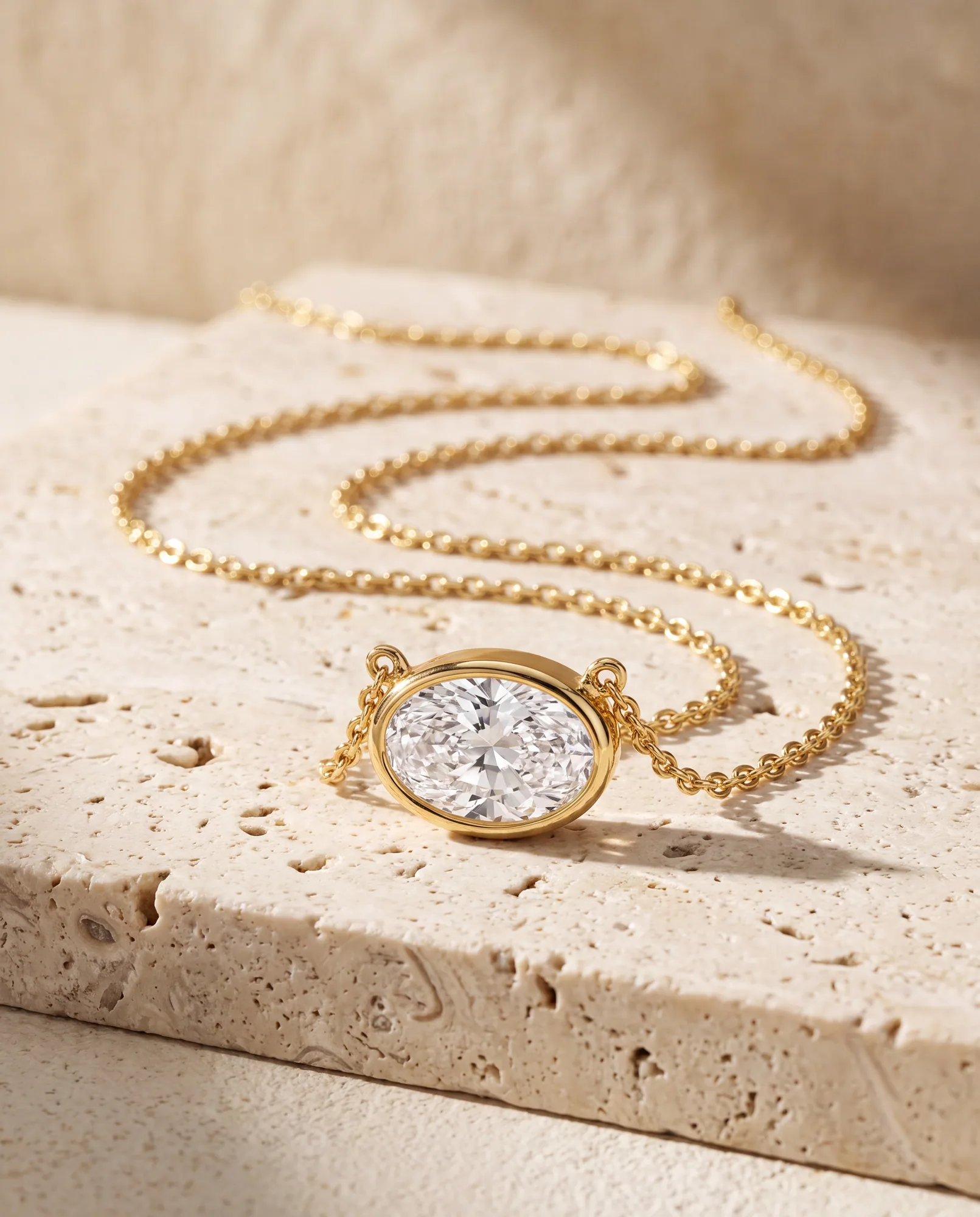 Halo Oval, Oval Bezel Pendant in Yellow Gold, oval