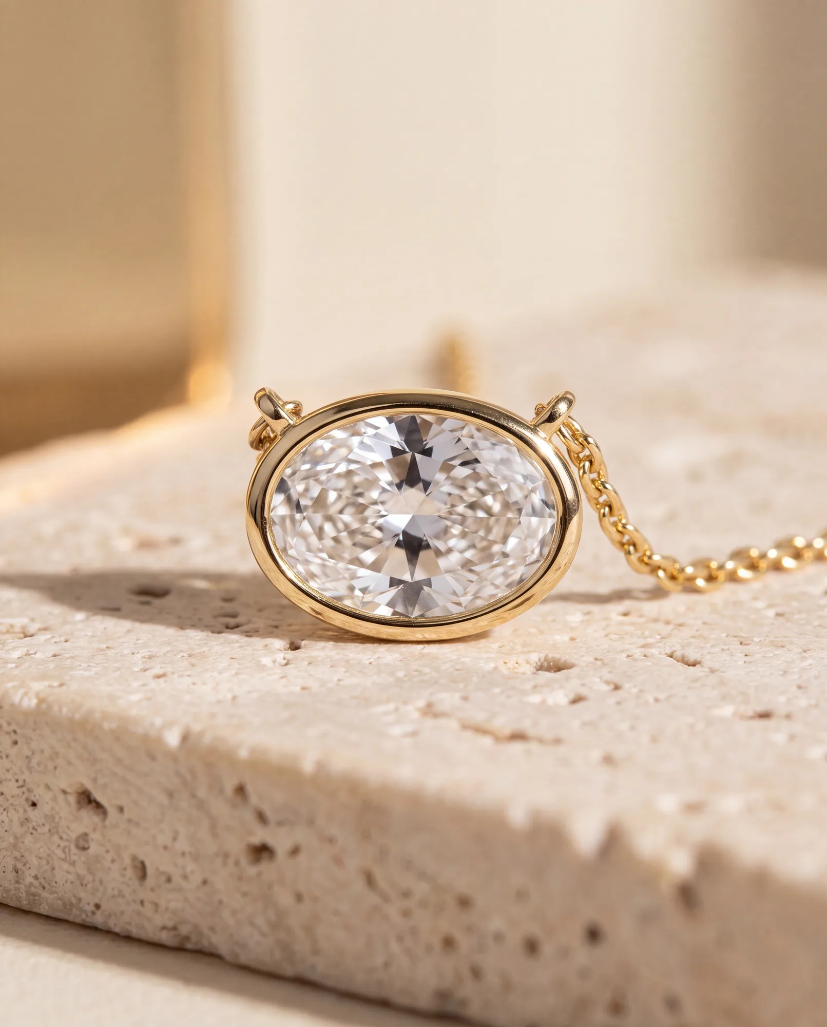 Halo Oval, Oval Bezel Pendant in Yellow Gold, oval, side profile