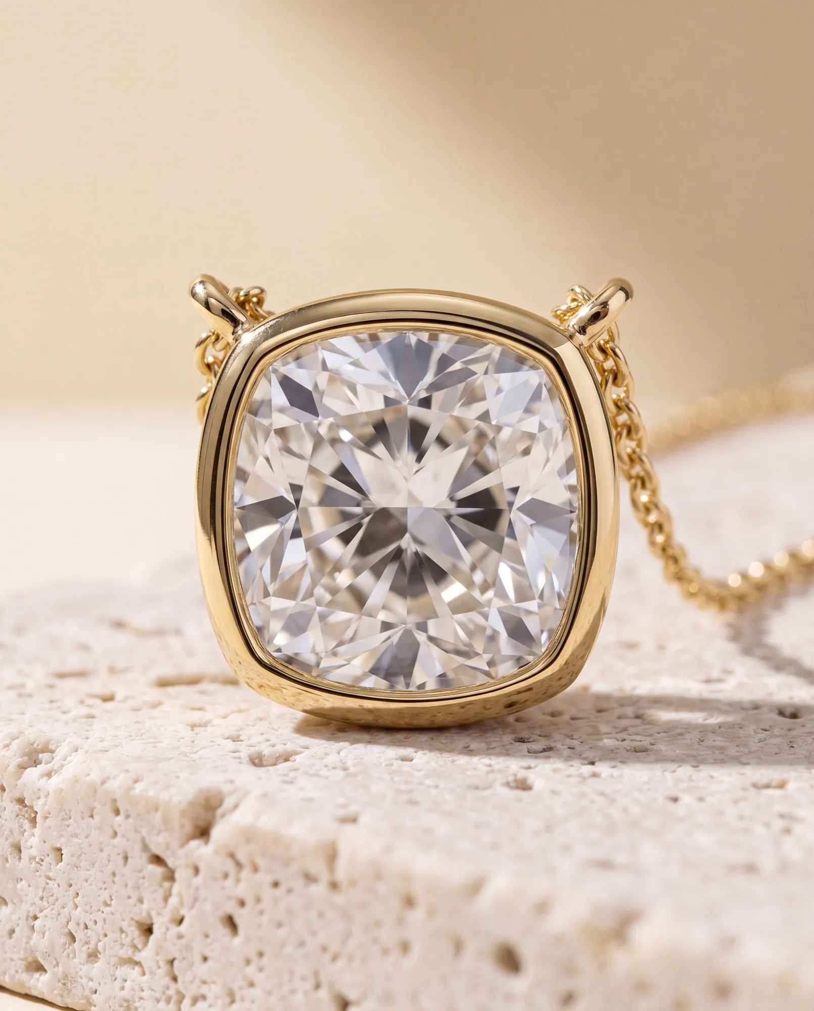Halo Cushion, Cushion Bezel Pendant in Yellow Gold, cushion, side profile