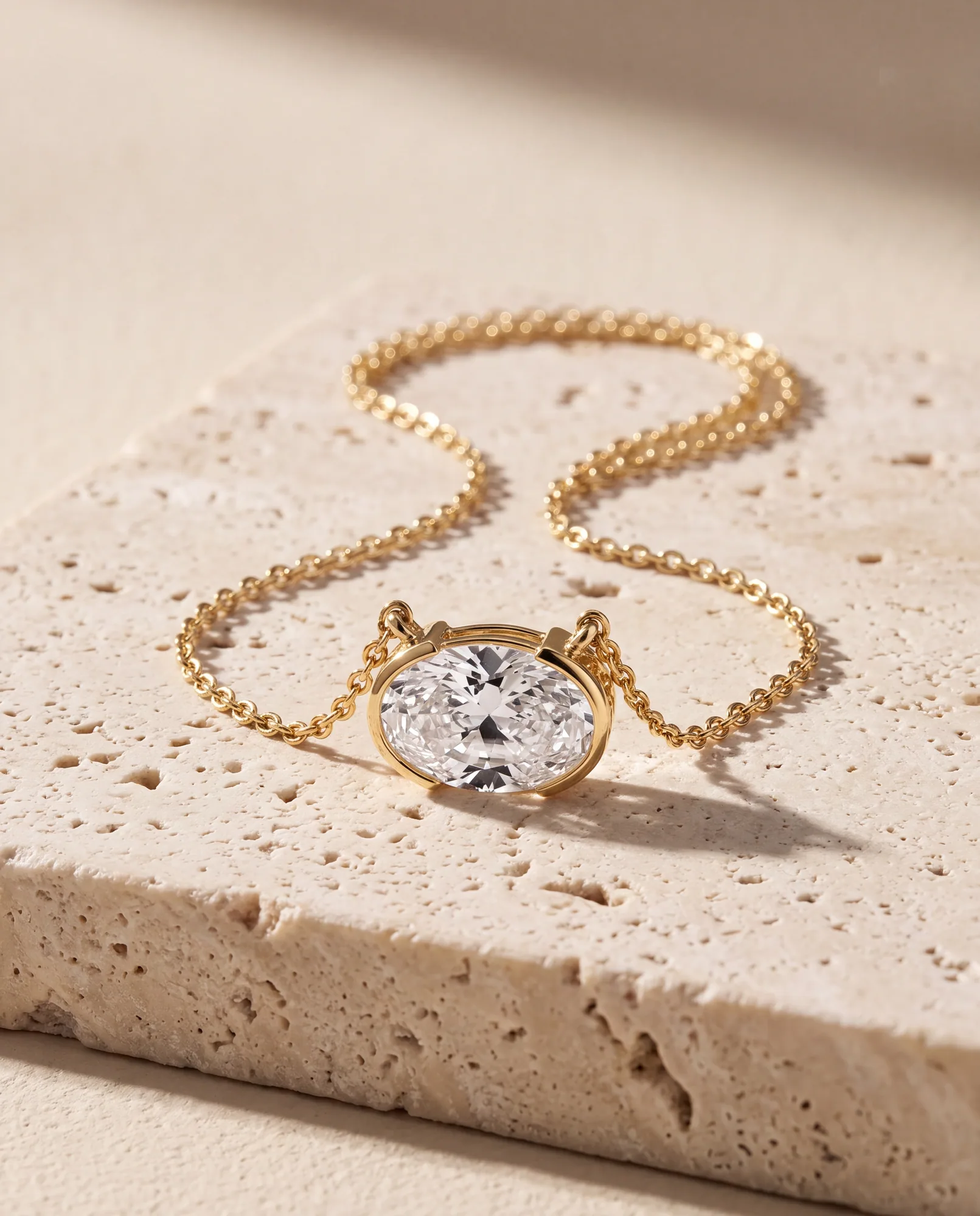 Halfmoon Oval, Oval Half-Bezel Pendant in Yellow Gold, oval