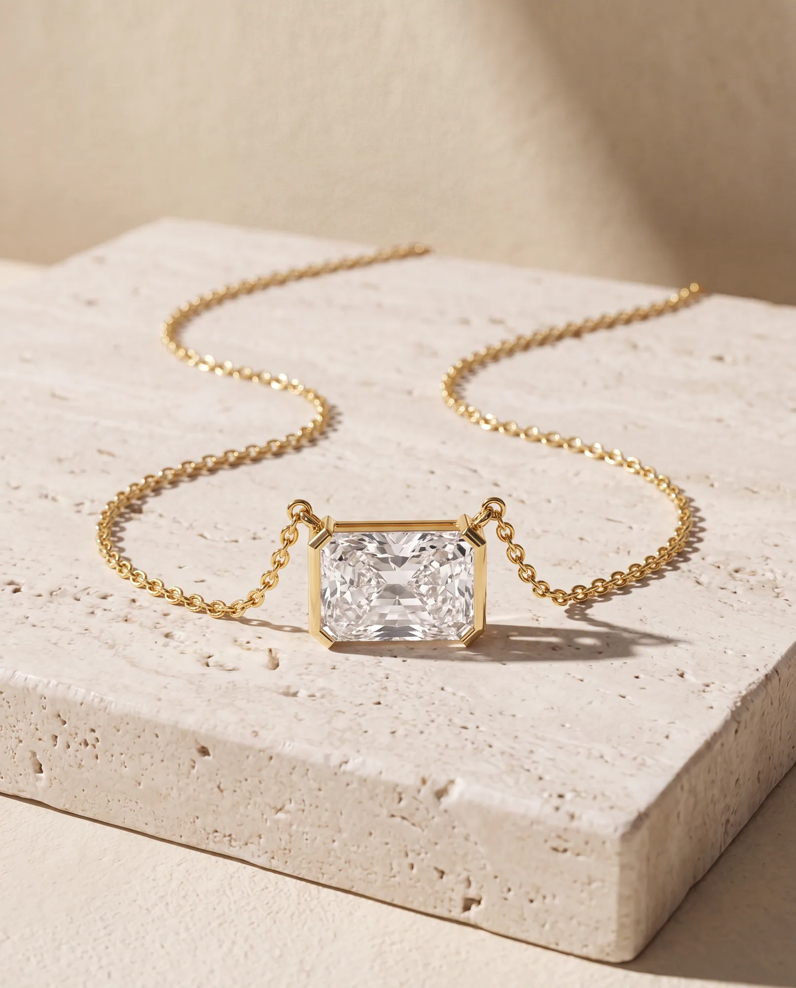 Halfmoon Radiant, Radiant Half-Bezel Pendant in Yellow Gold, radiant