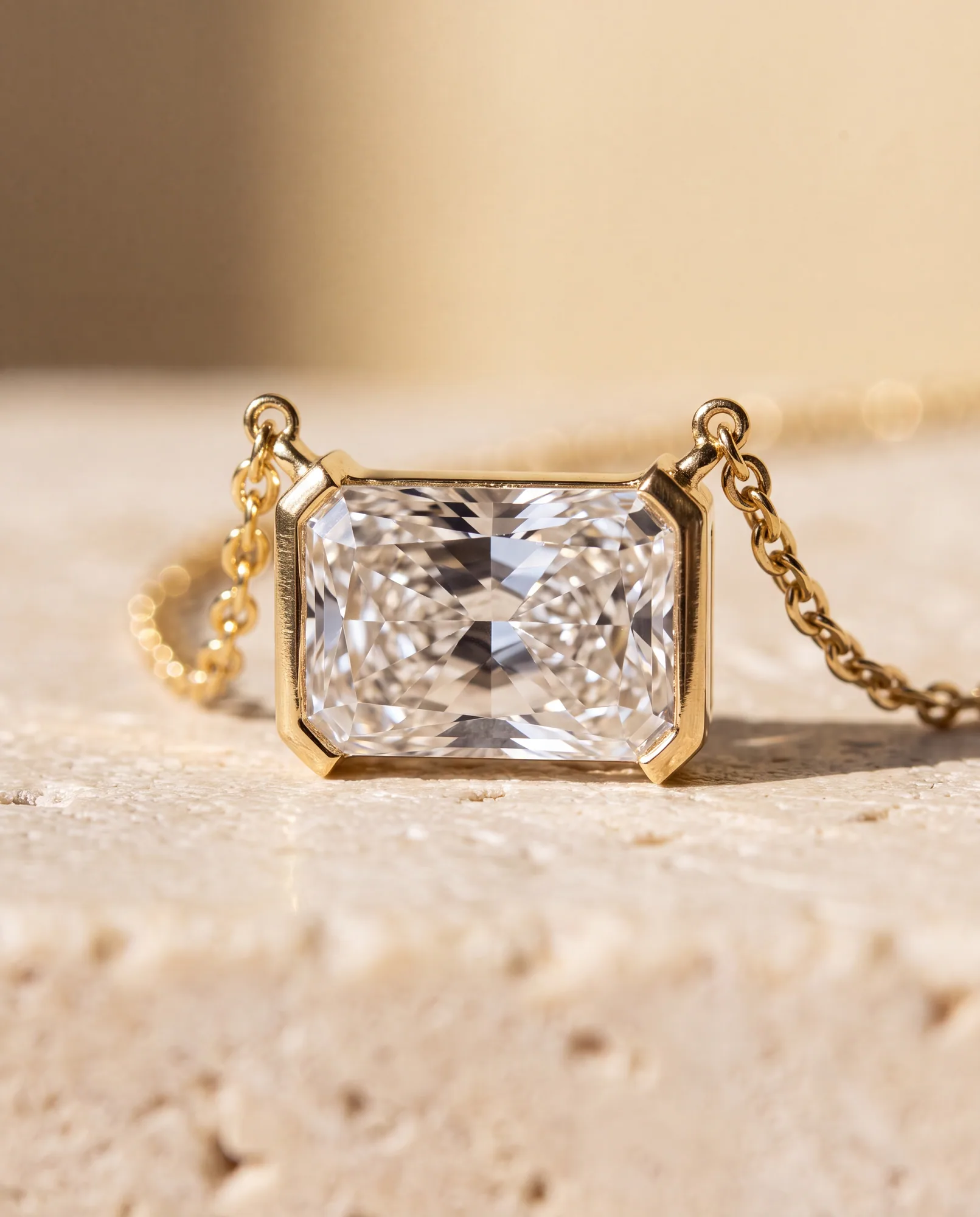 Halfmoon Radiant, Radiant Half-Bezel Pendant in Yellow Gold, radiant, side profile