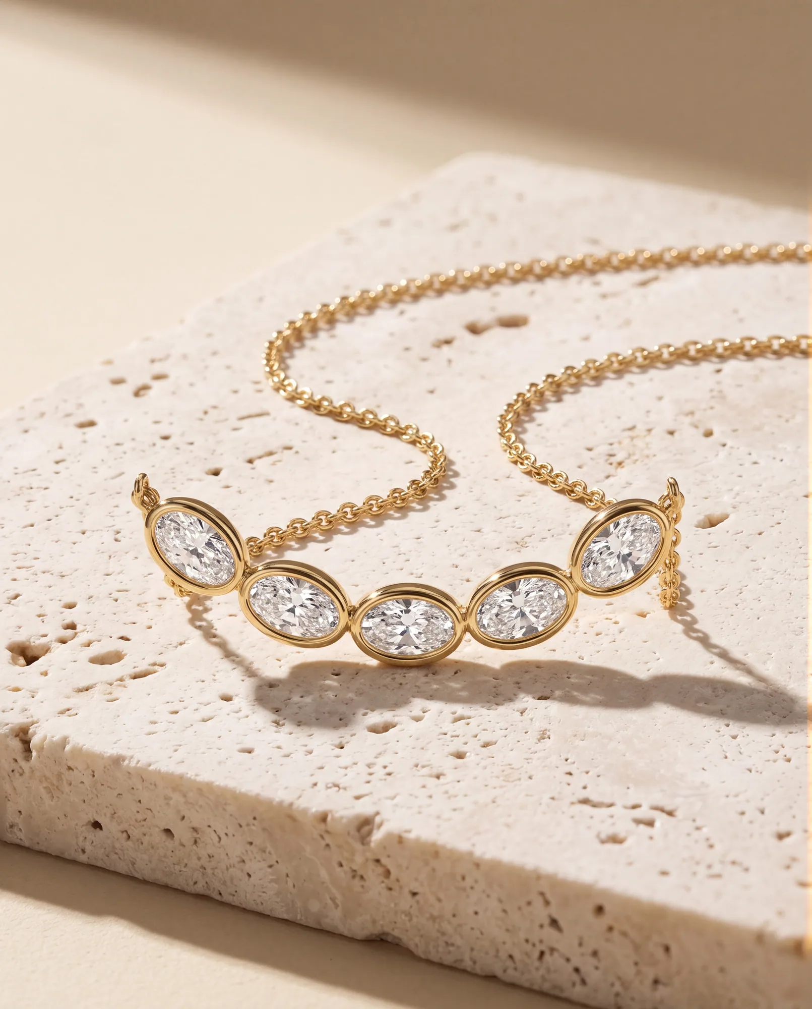 Arc, Curved Bar Pendant in Yellow Gold, oval