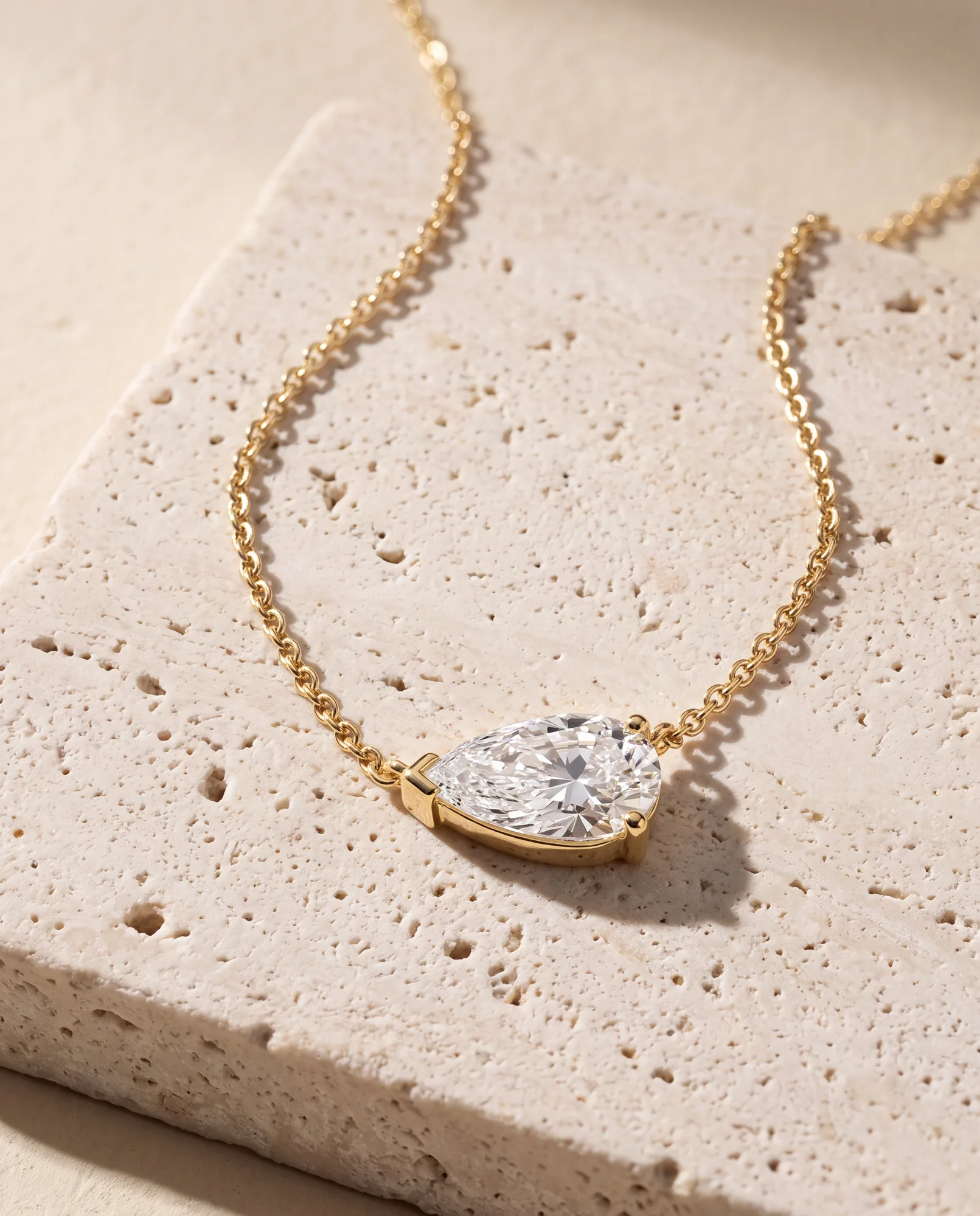 Star Pear, East-West Pear Solitaire Pendant in Yellow Gold, pear
