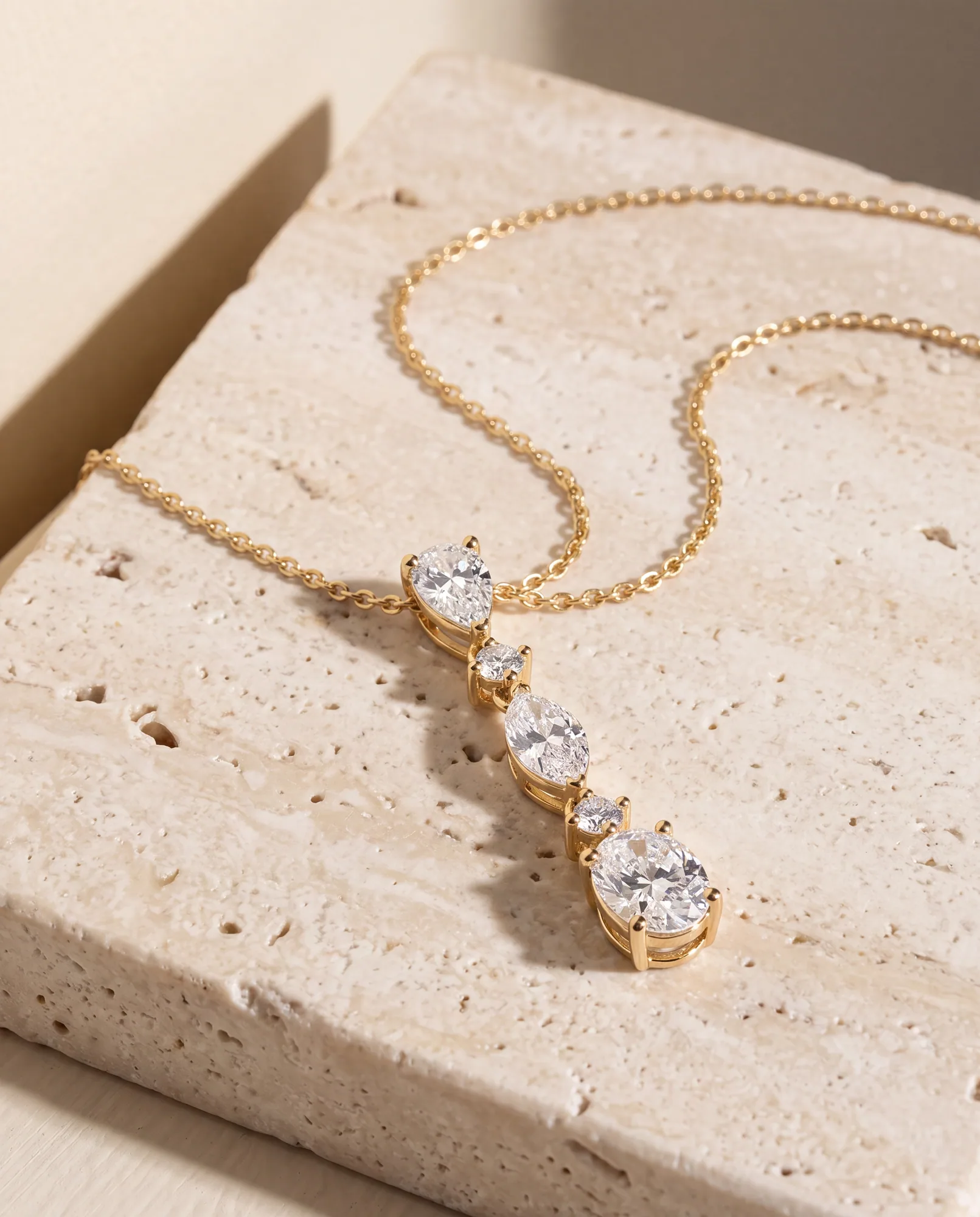 Joy, Graduated Drop Pendant in Yellow Gold, oval