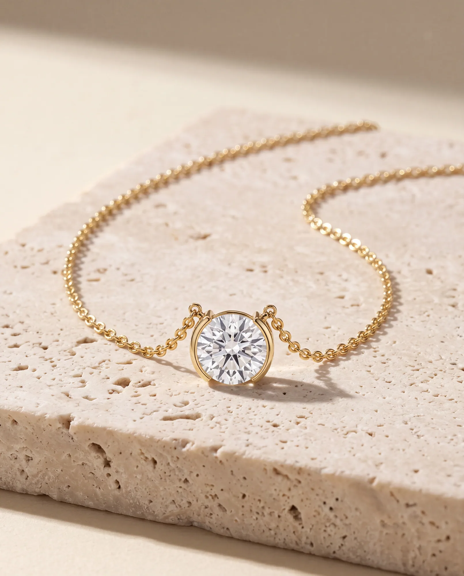 Halfmoon Round, Round Half-Bezel Pendant in Yellow Gold, round