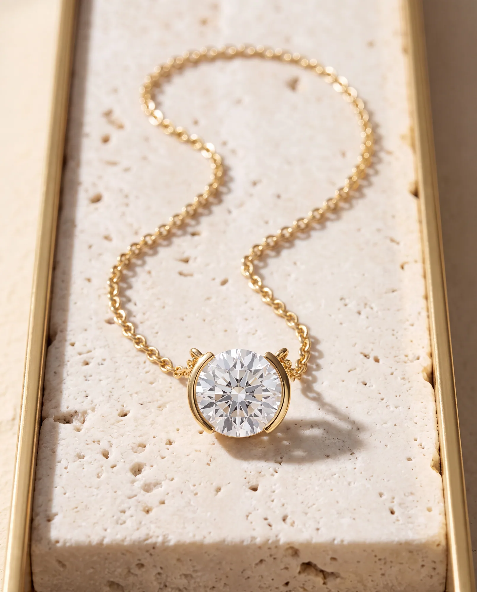 Halfmoon Round, Round Half-Bezel Pendant in Yellow Gold, round, side profile