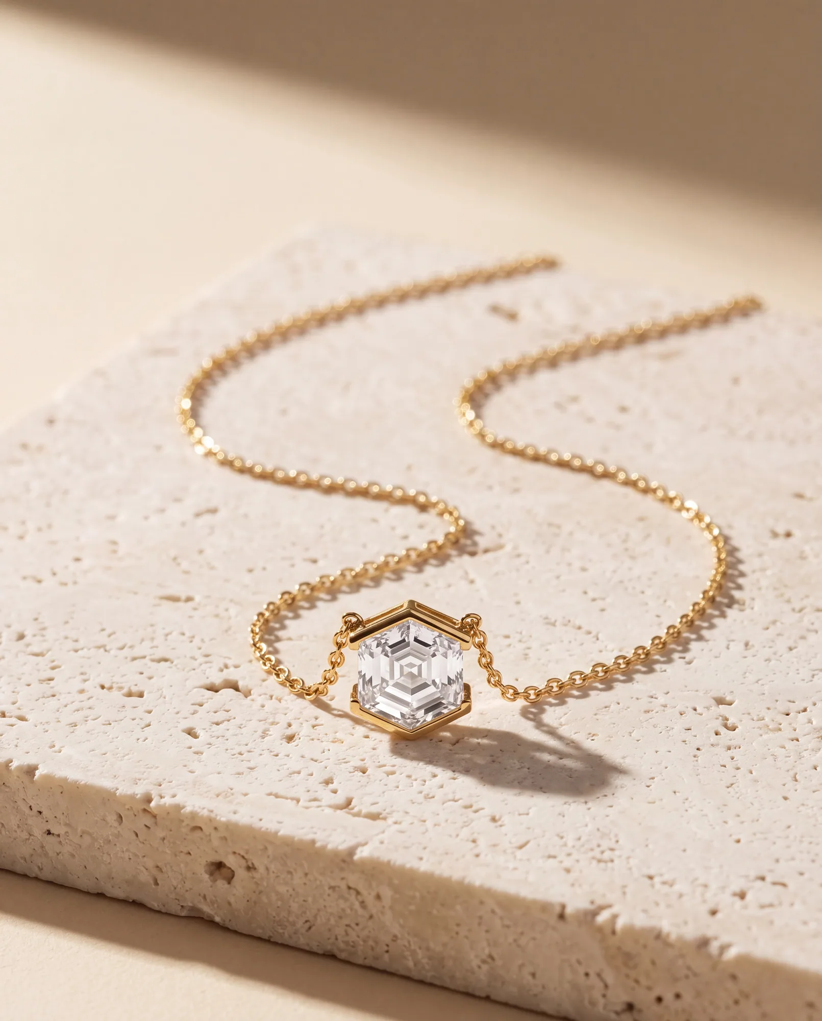 Halfmoon Hexagon, Hexagon Half-Bezel Pendant in Yellow Gold, hexagon