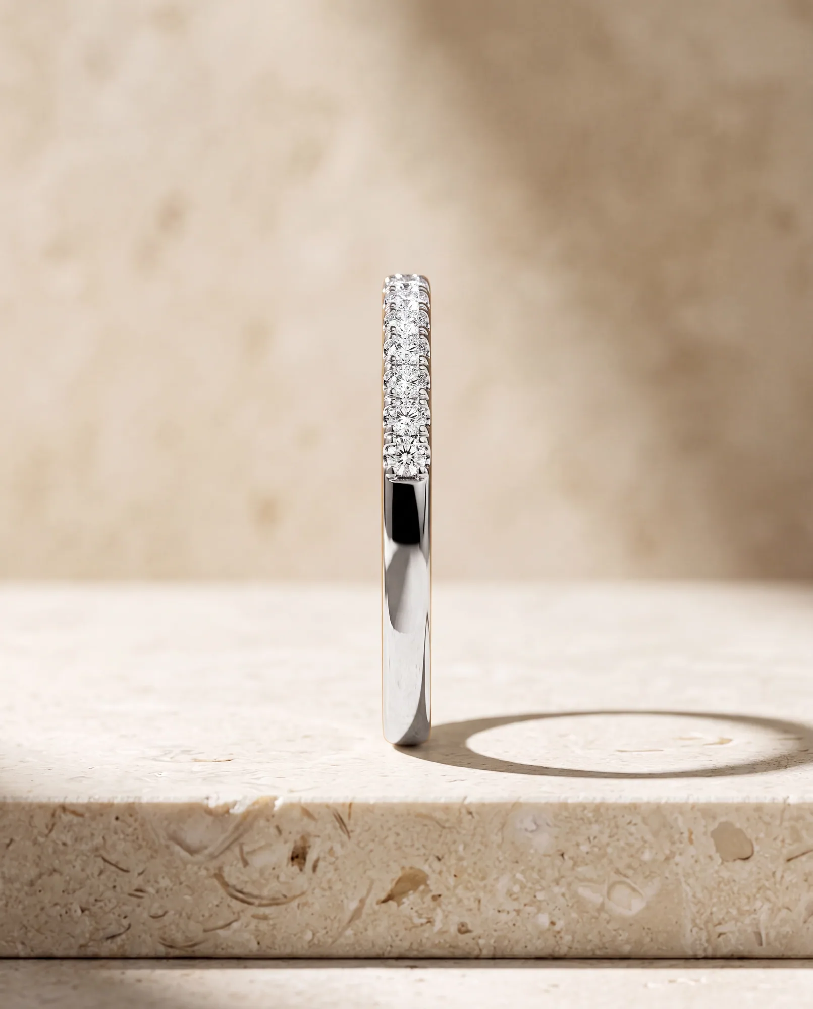 Clover, Shared-Prong Lab-Grown Diamond Band in White Gold, round, side profile