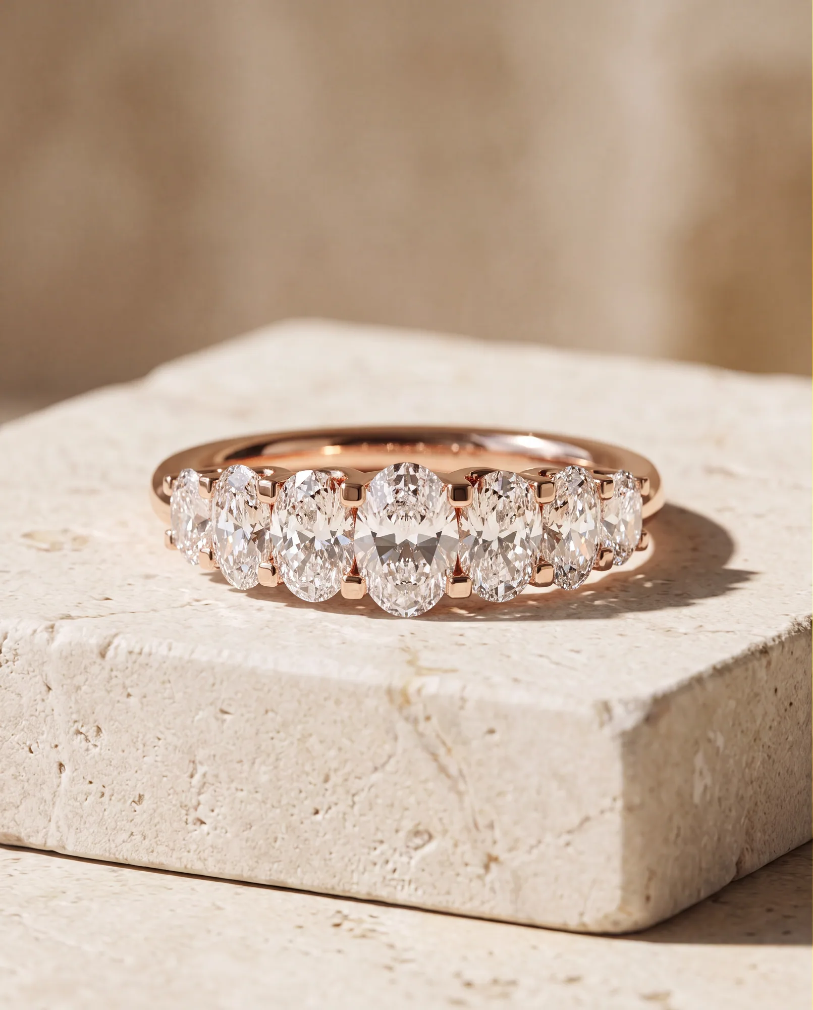Bloom Oval, Seven-Stone Graduated Oval Band in Rose Gold, oval