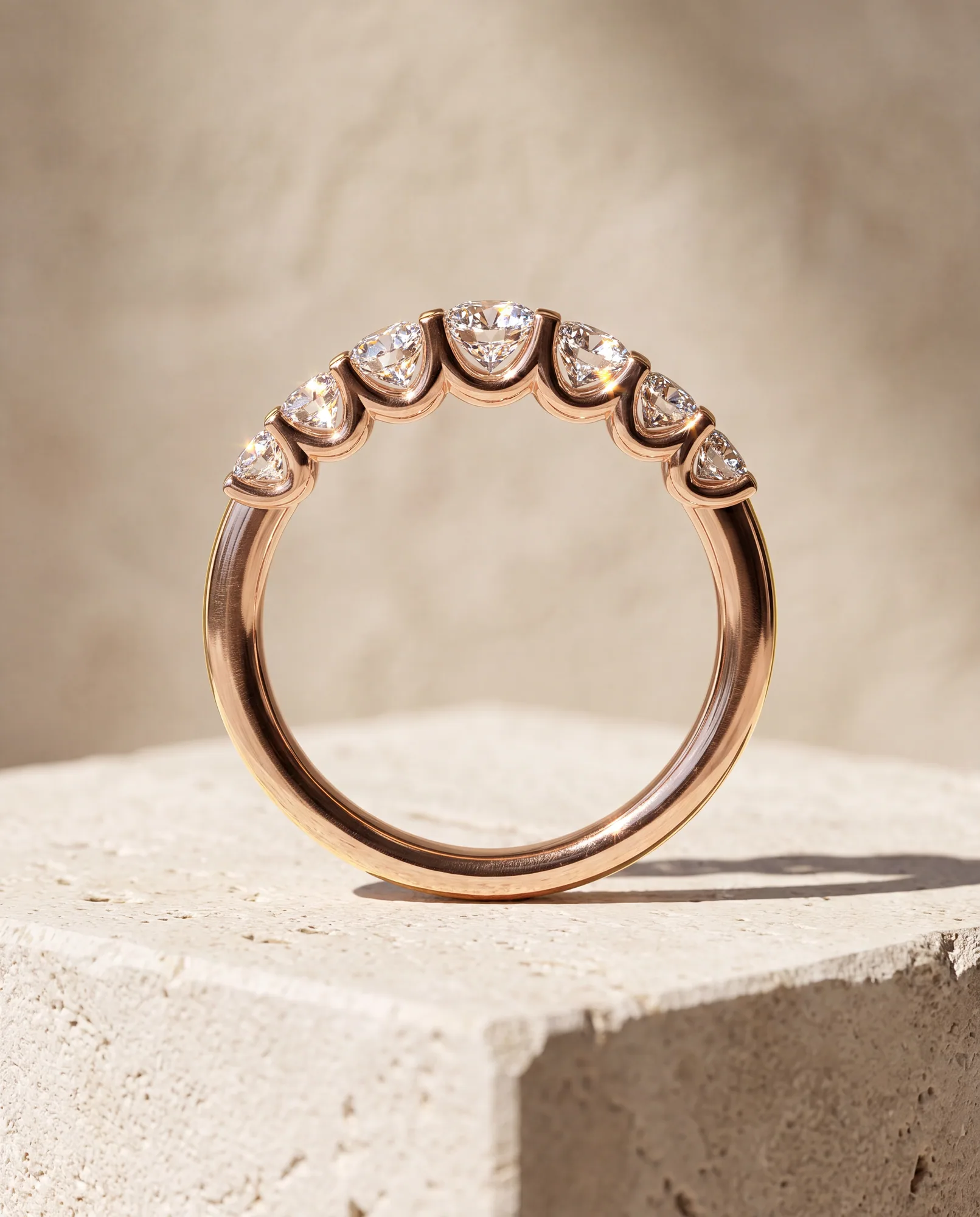 Bloom Oval, Seven-Stone Graduated Oval Band in Rose Gold, oval, side profile