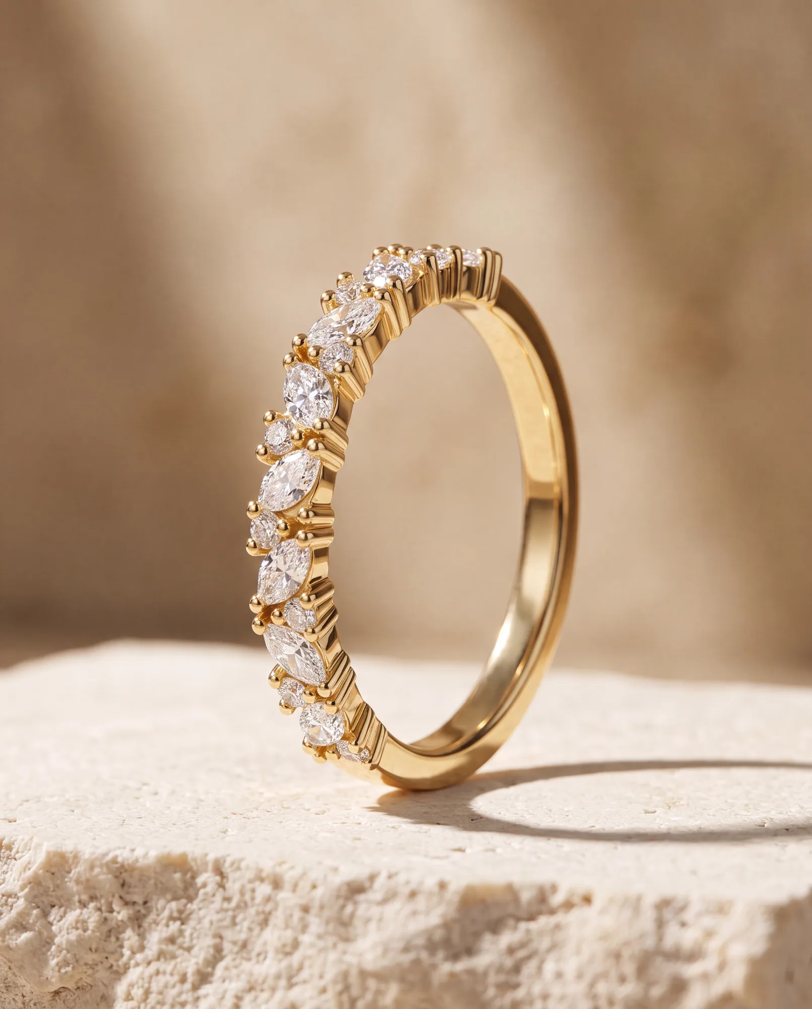 Petal Marquise Rounds, Marquise and Round Band in Yellow Gold, marquise, side profile