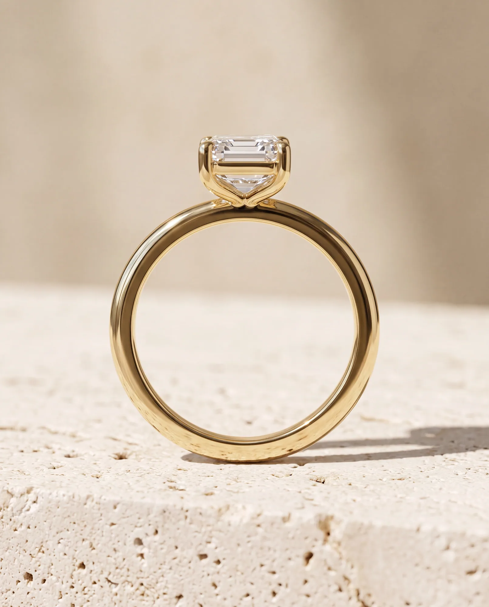Secret Emerald, Emerald-Cut Solitaire in Yellow Gold, emerald, side profile