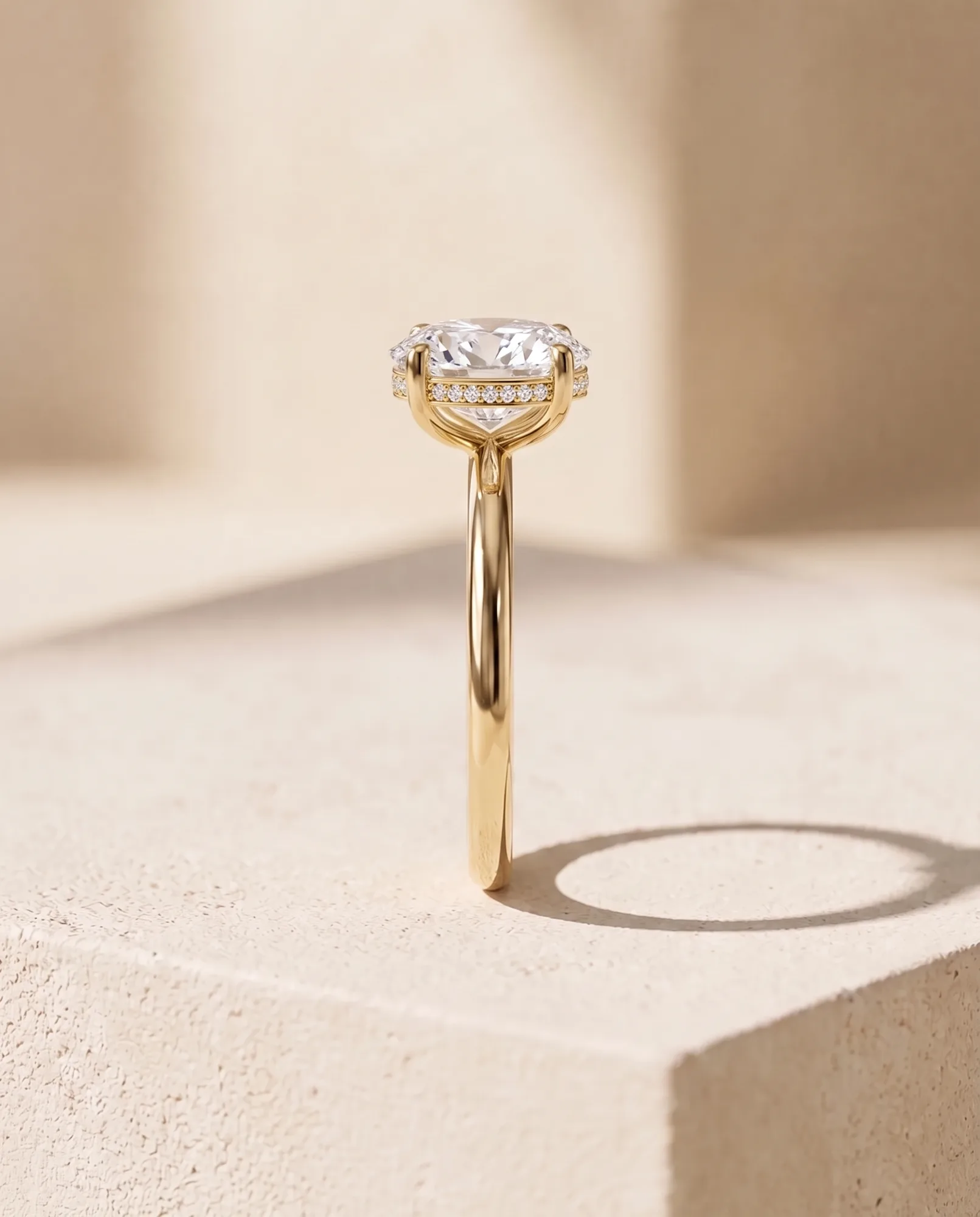 Secret Oval, Oval Hidden-Halo Solitaire in Yellow Gold, oval, side profile