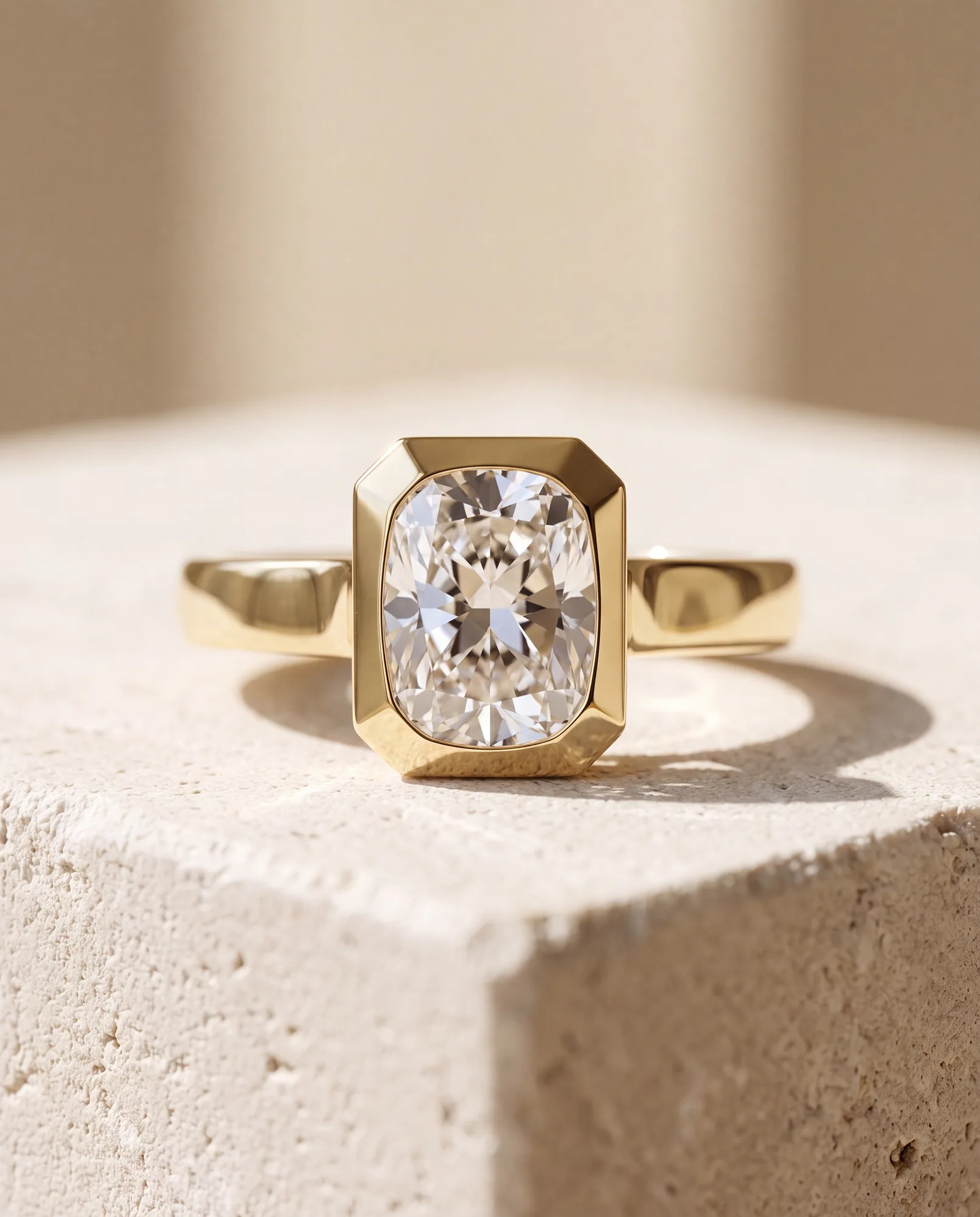 Hearth, Cushion Bezel Ring in Yellow Gold, cushion