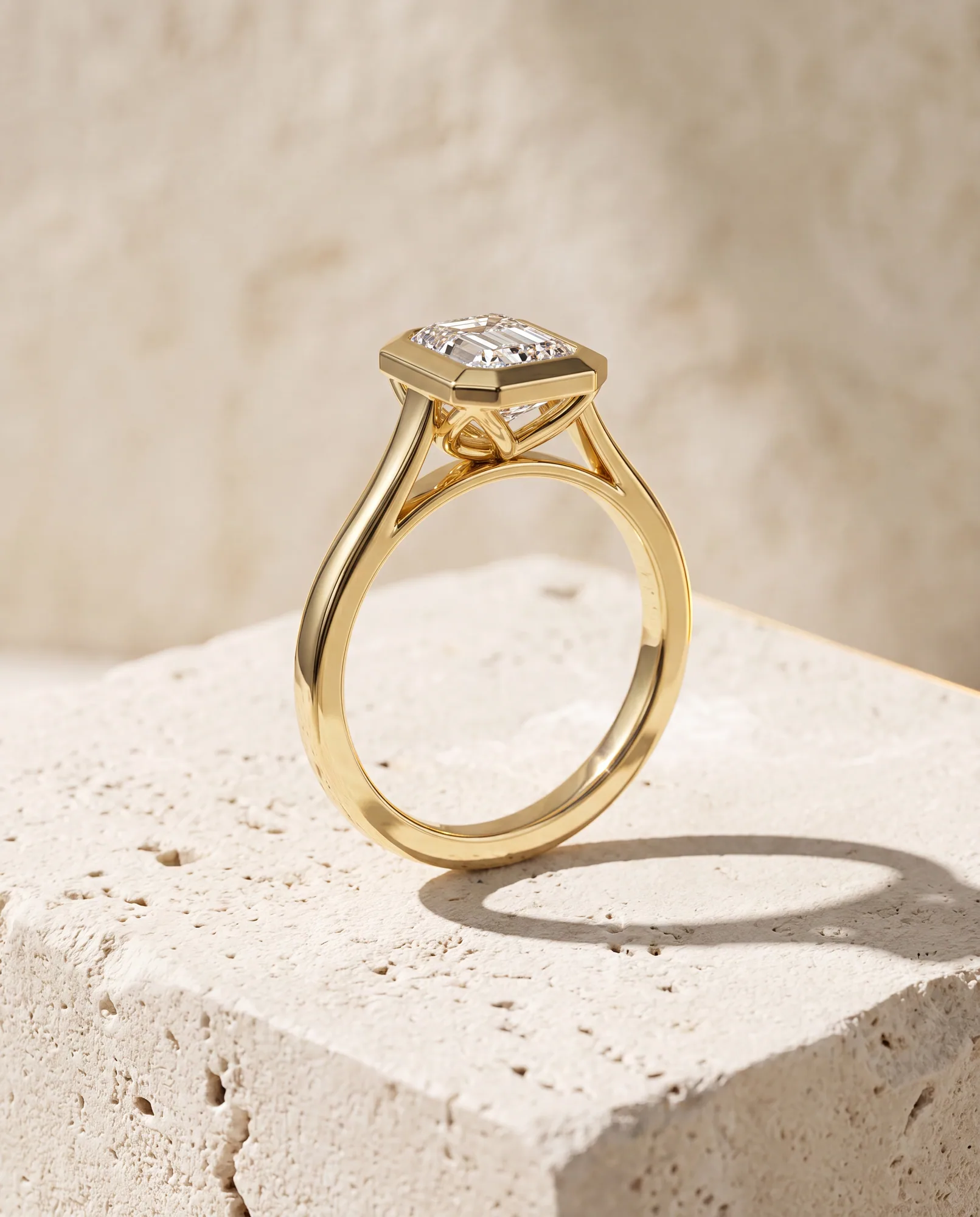 Hearth, Cushion Bezel Ring in Yellow Gold, cushion, side profile