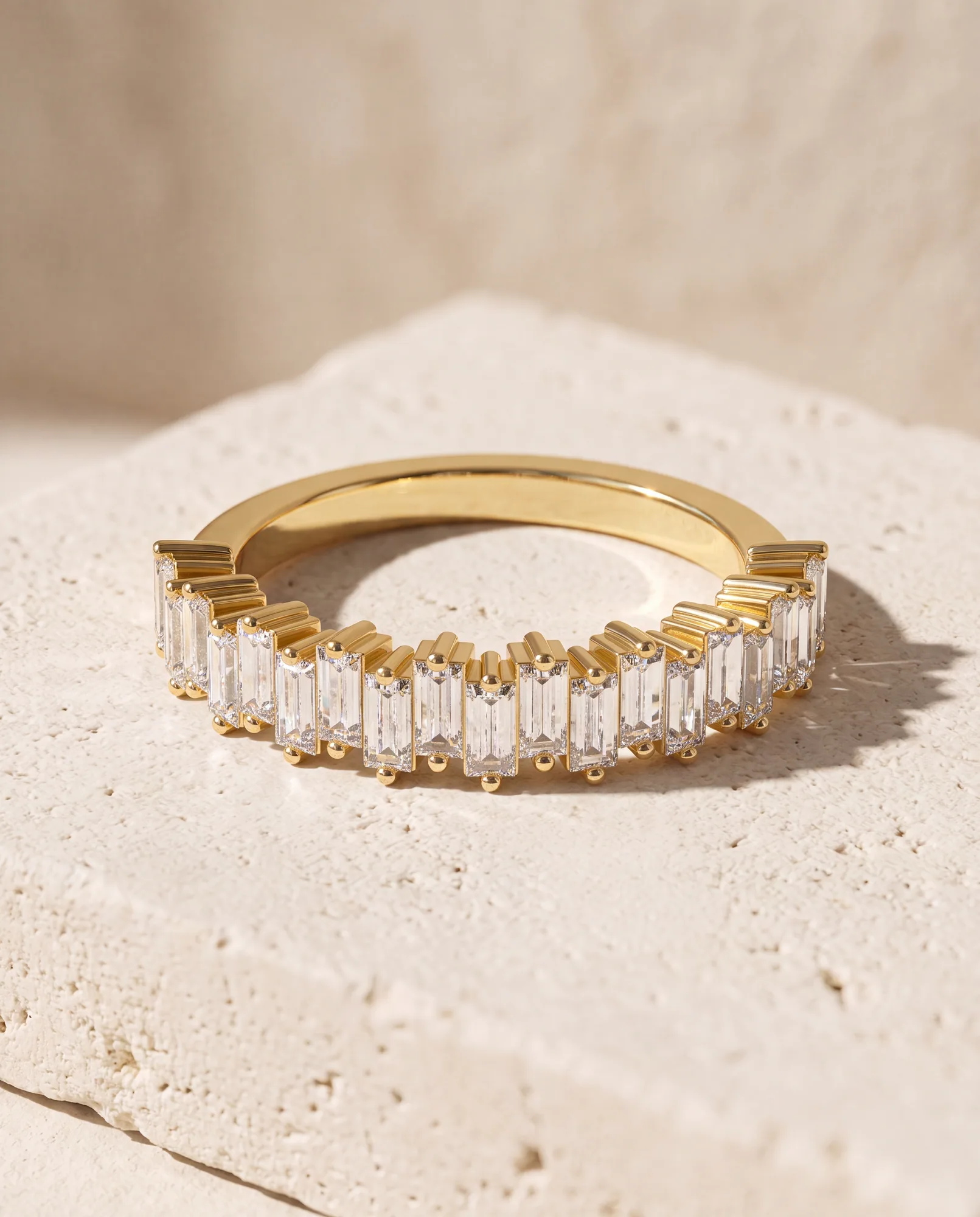 Snow, Upright Baguette Band in Yellow Gold, baguette