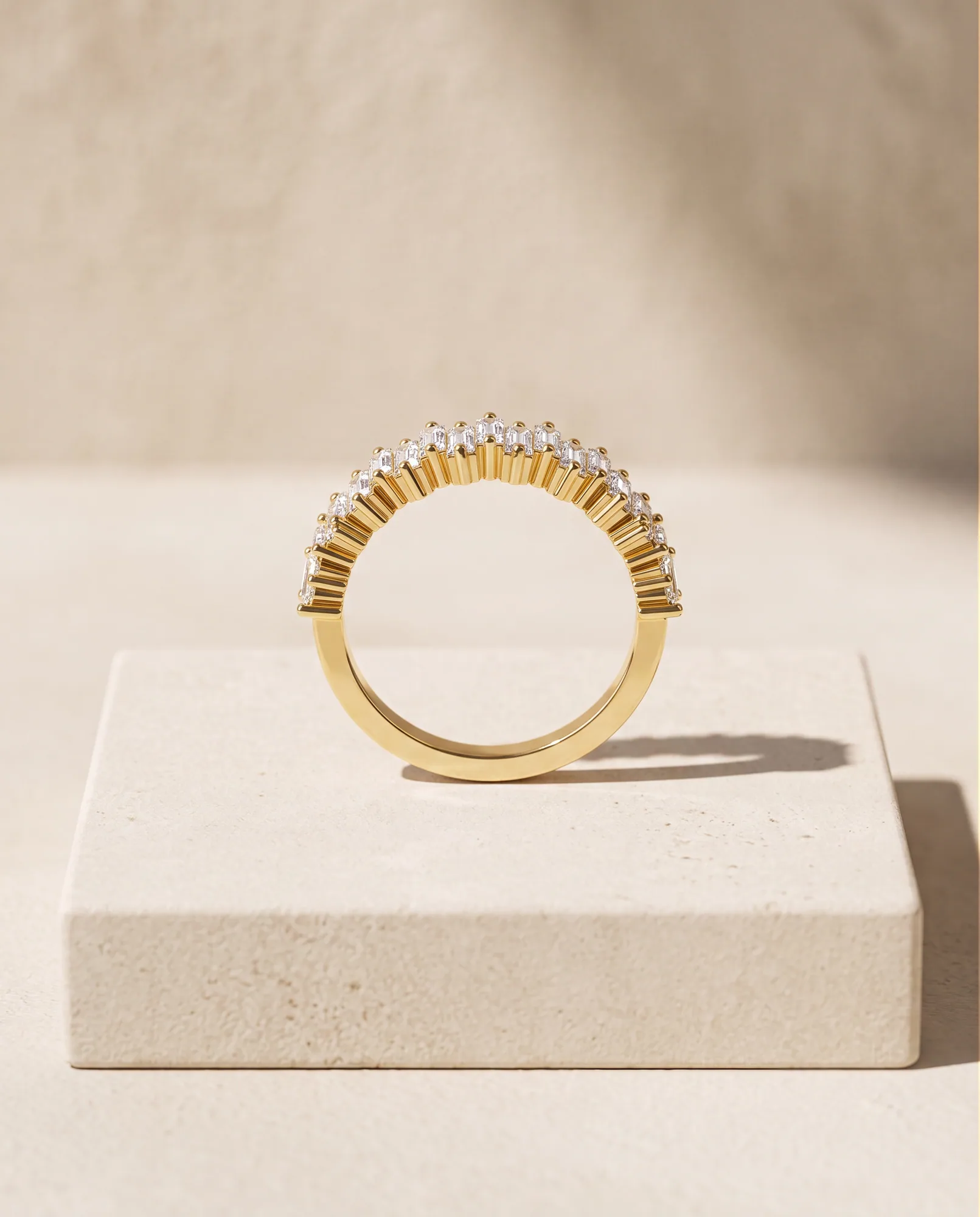 Snow, Upright Baguette Band in Yellow Gold, baguette, side profile