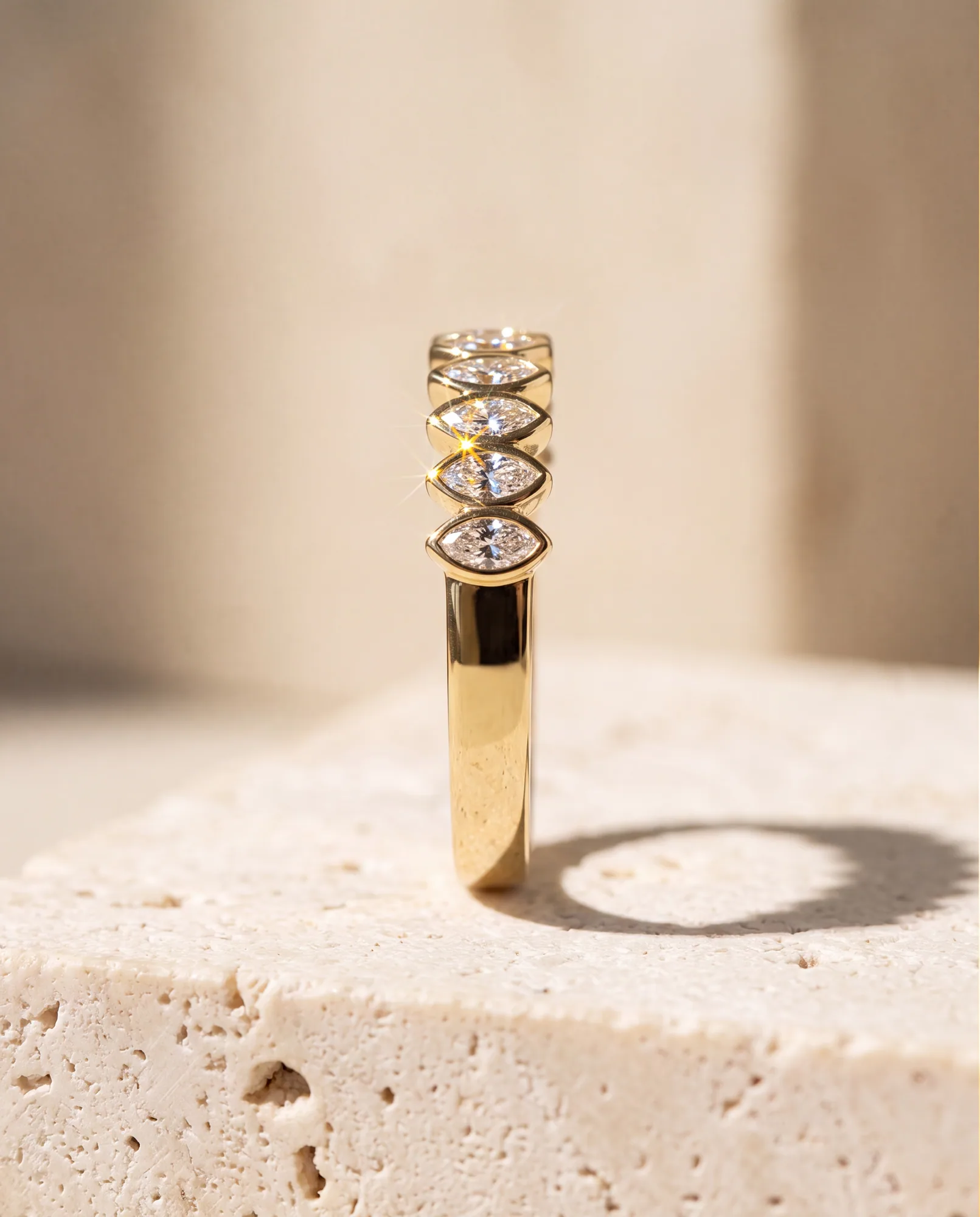 Pebble Marquise, Marquise Bezel Band in Yellow Gold, marquise, side profile