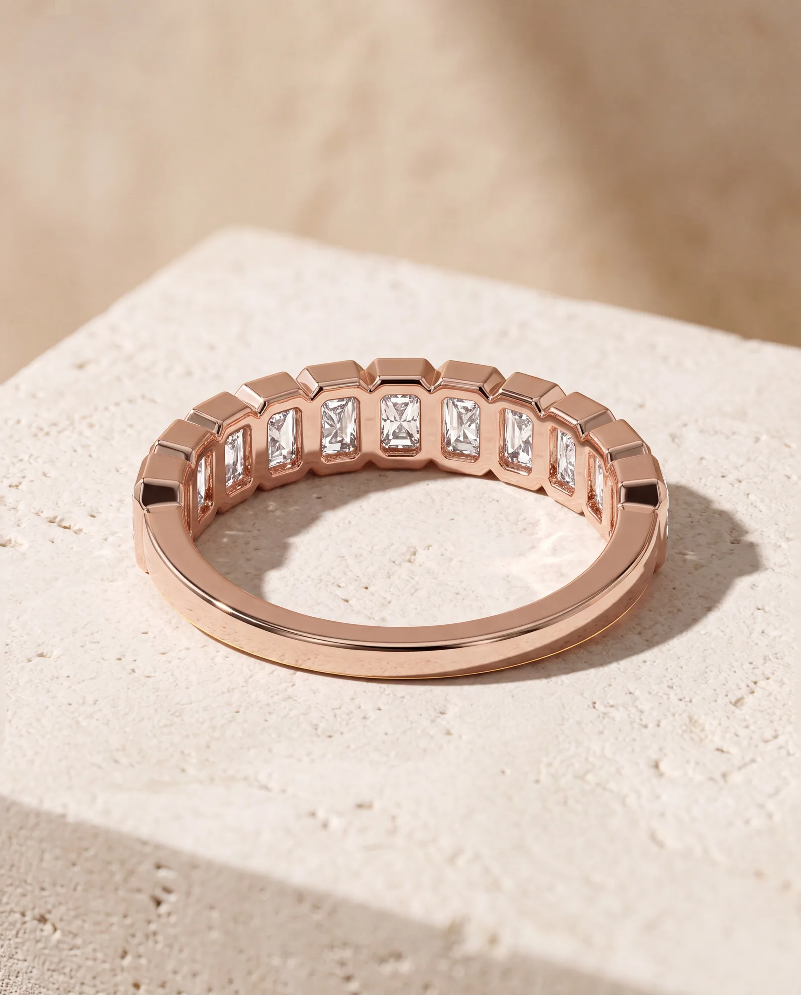 Pebble Radiant, Radiant Bezel Band in Rose Gold, radiant