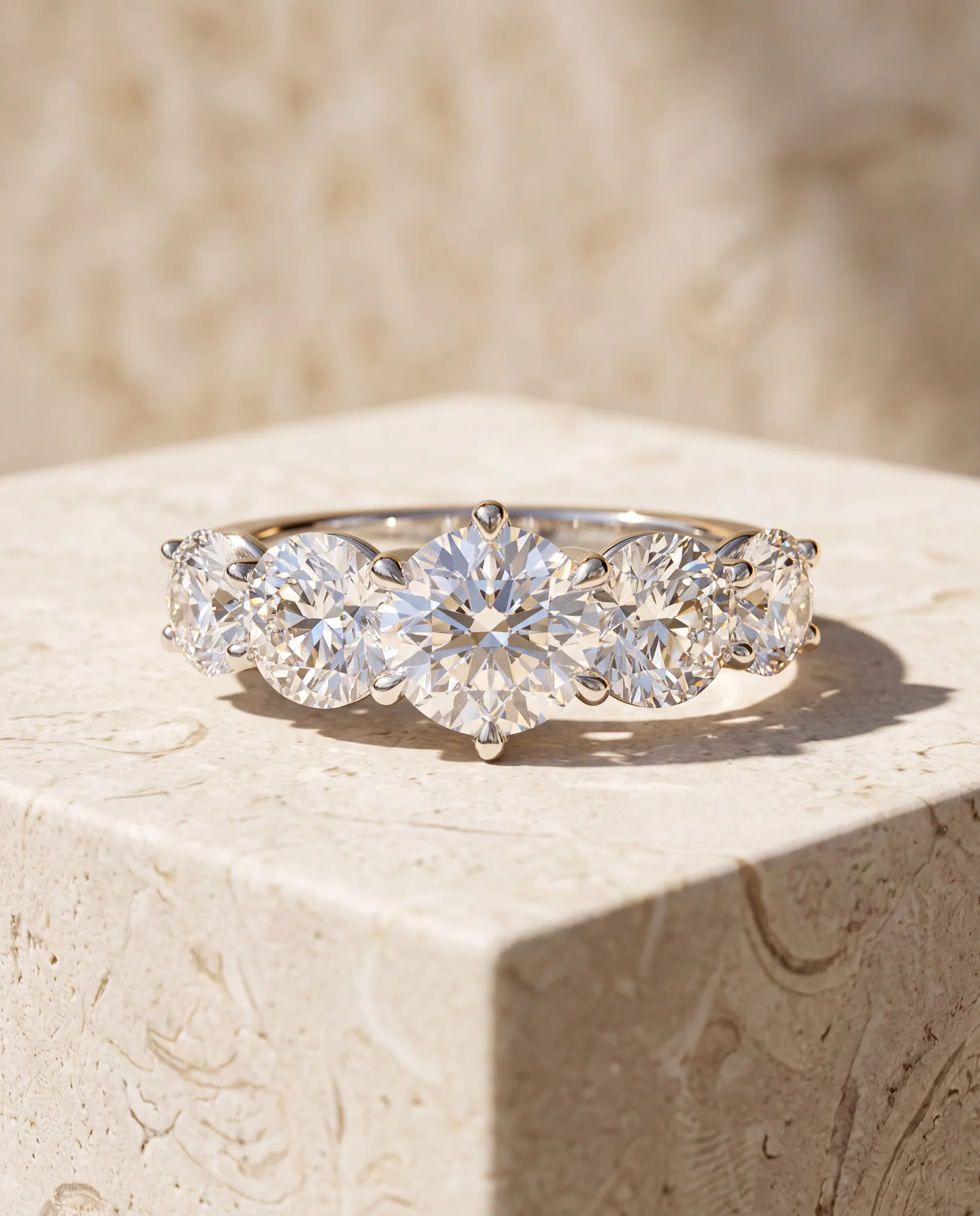 Bloom Round, Five-Stone Graduated Round Band in White Gold, round