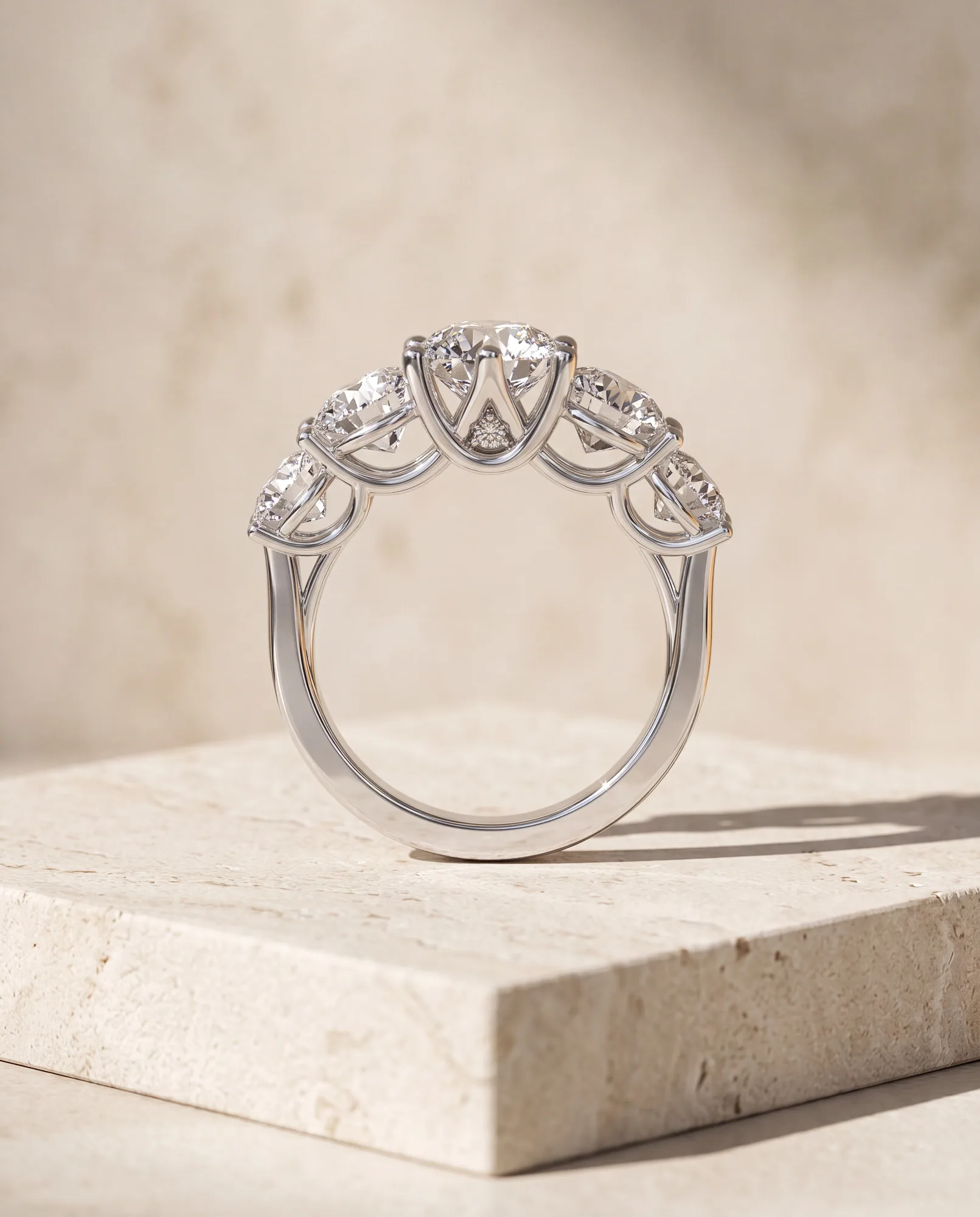 Bloom Round, Five-Stone Graduated Round Band in White Gold, round, side profile