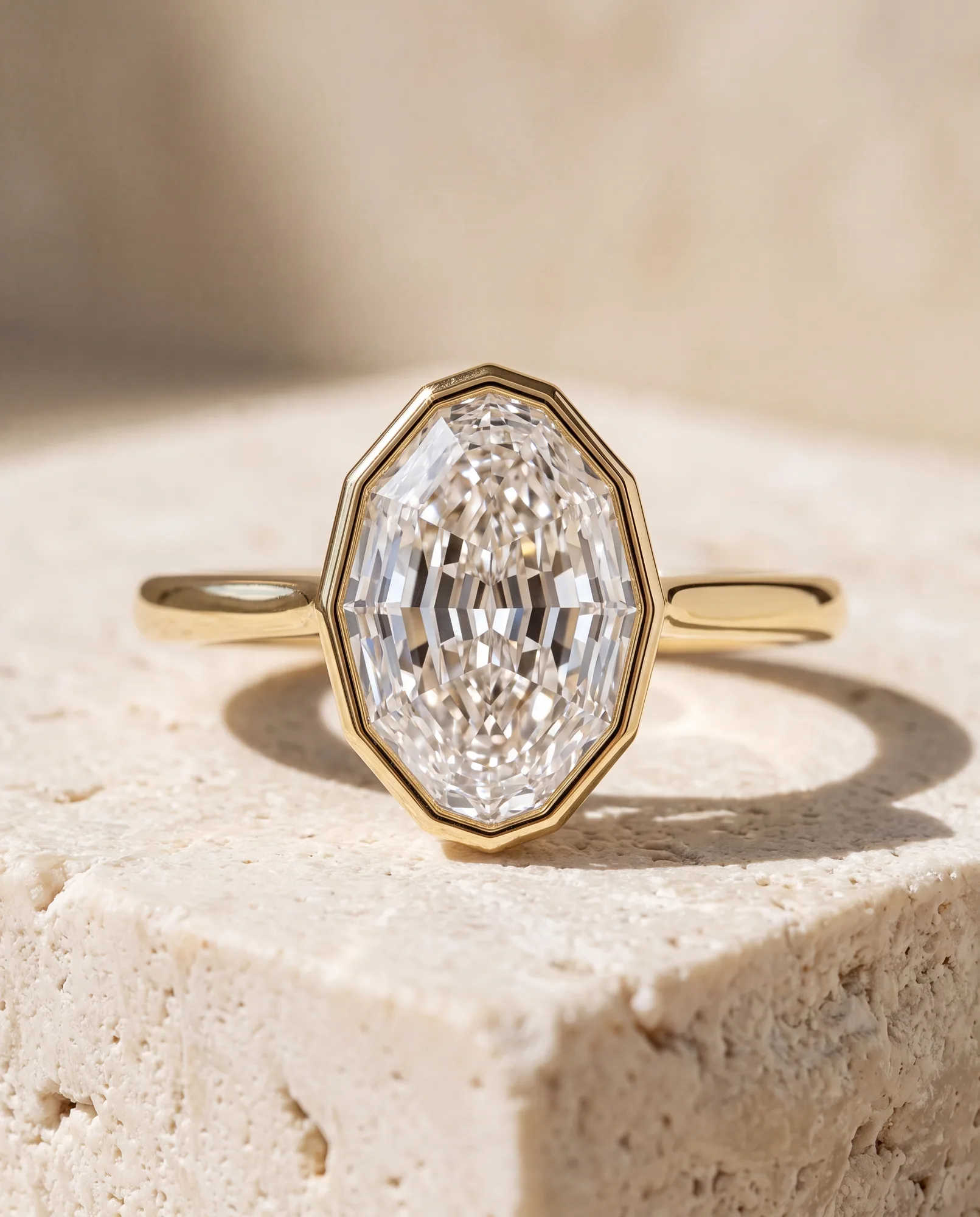 Stepwell, Bezel Step-Cut Ring in Yellow Gold, oval