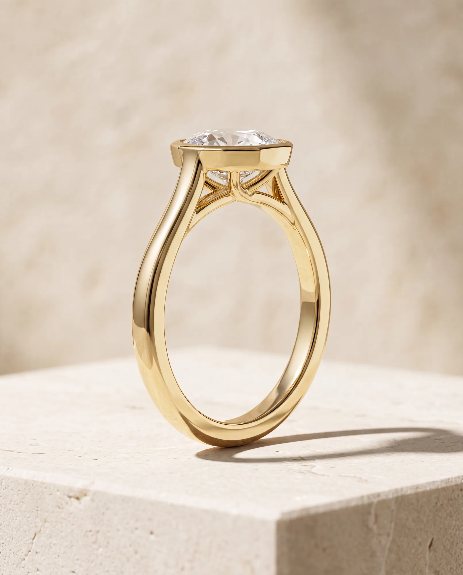 Stepwell, Bezel Step-Cut Ring in Yellow Gold, oval, side profile