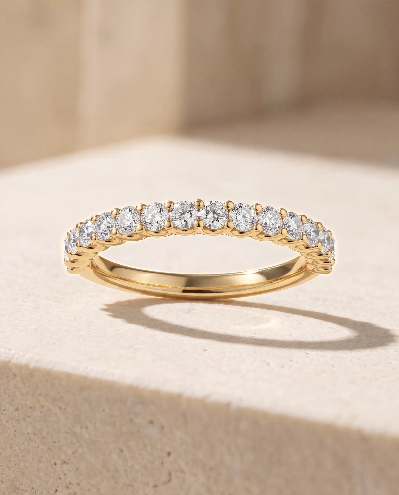 Vow, Shared-Prong Band in Yellow Gold, round