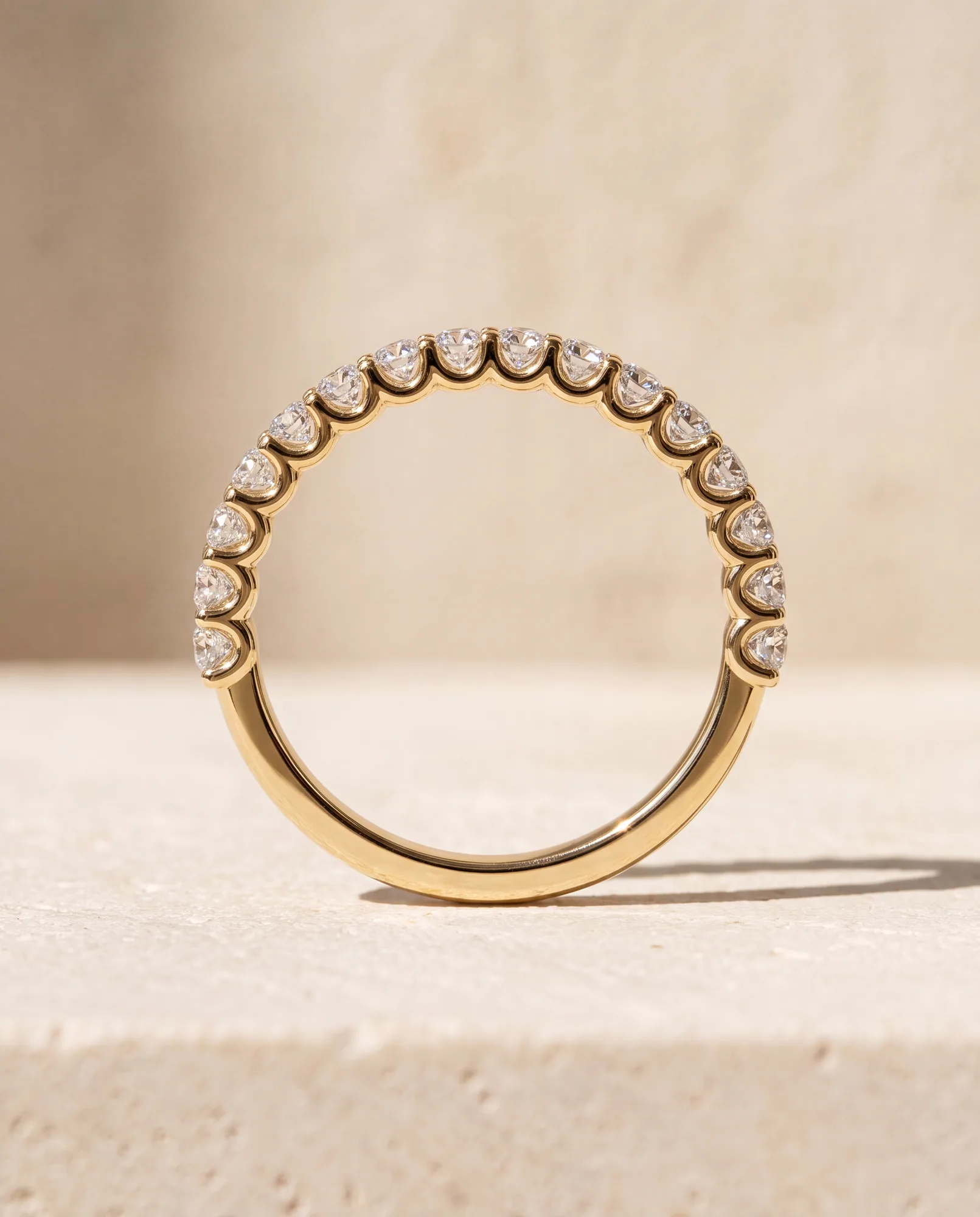 Vow, Shared-Prong Band in Yellow Gold, round, side profile