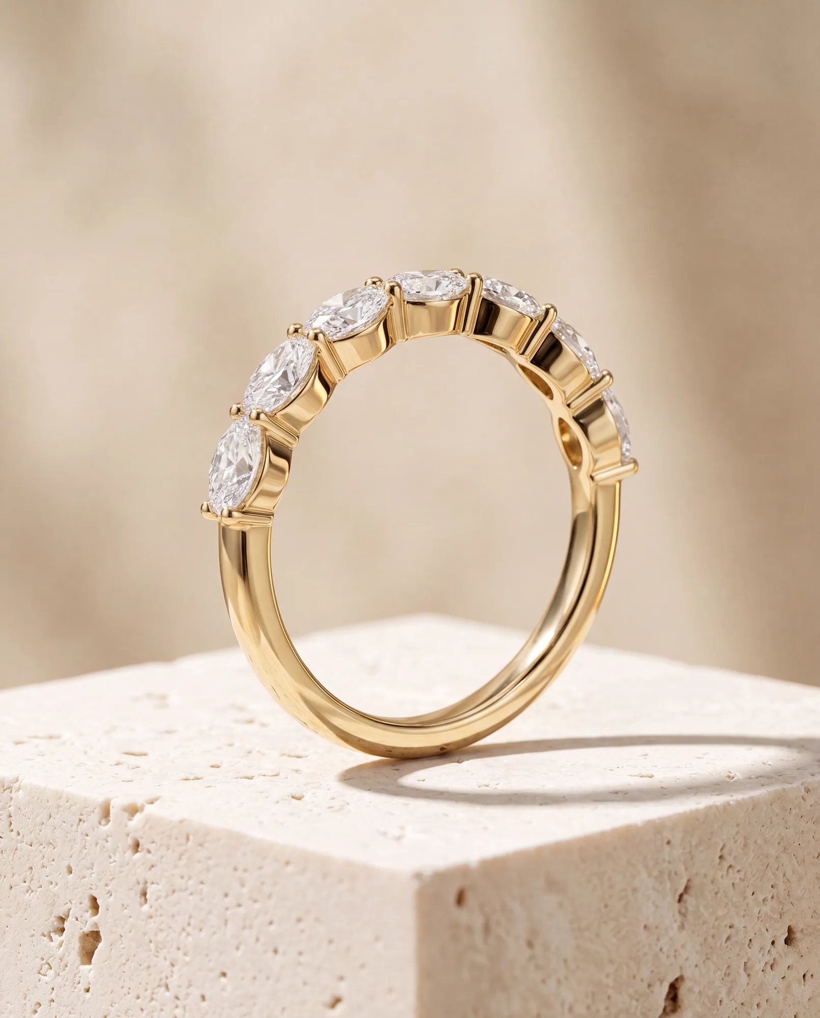 Petal Marquise, Marquise Shared-Prong Band in Yellow Gold, marquise, side profile