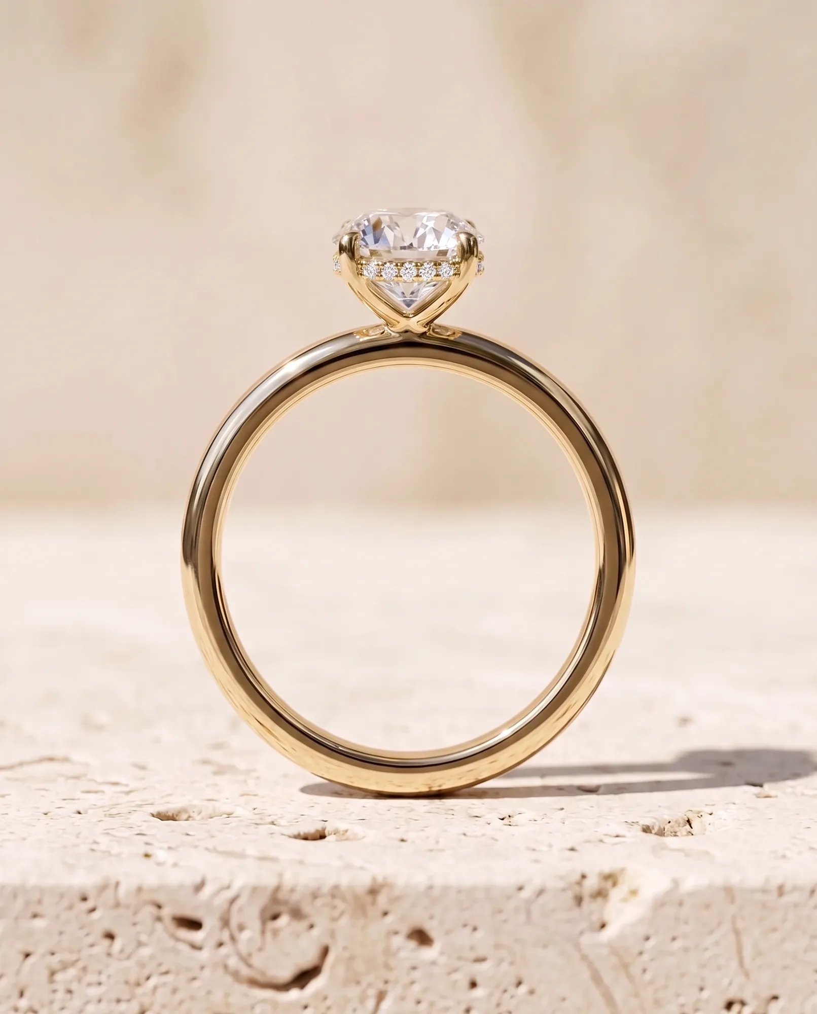 Secret Round, Round Hidden-Halo Solitaire in Yellow Gold, round, side profile