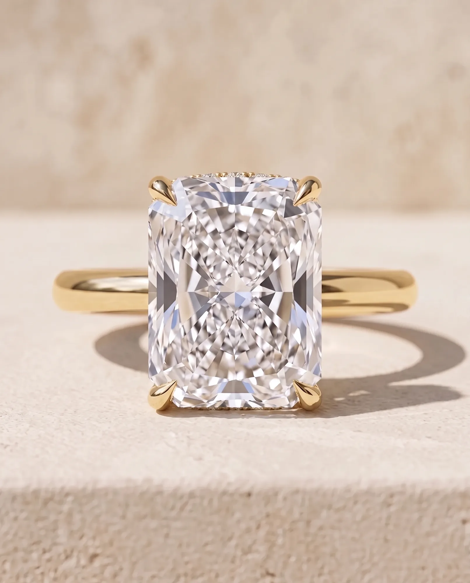 Secret Radiant, Radiant Hidden-Halo Solitaire in Yellow Gold, radiant