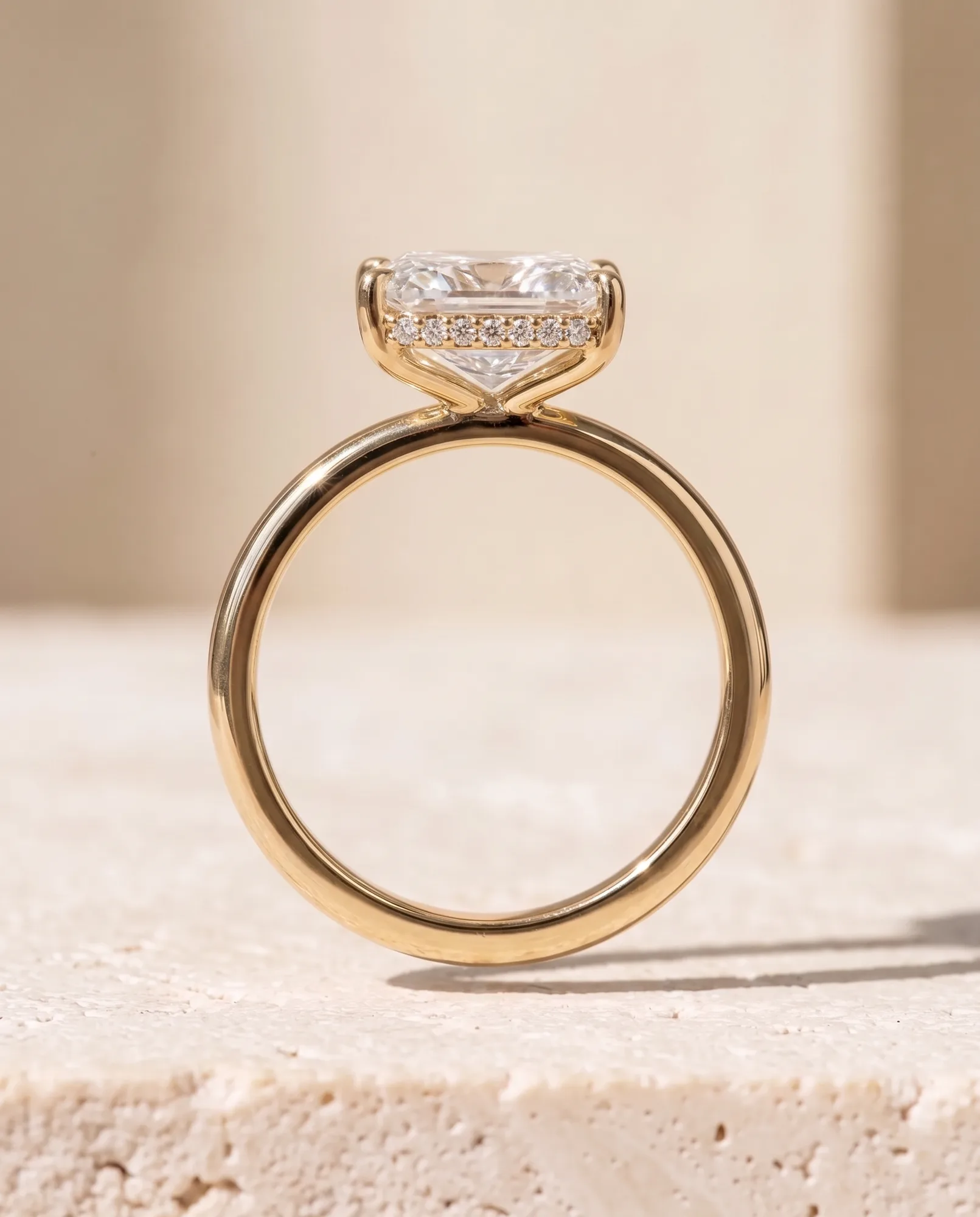 Secret Radiant, Radiant Hidden-Halo Solitaire in Yellow Gold, radiant, side profile