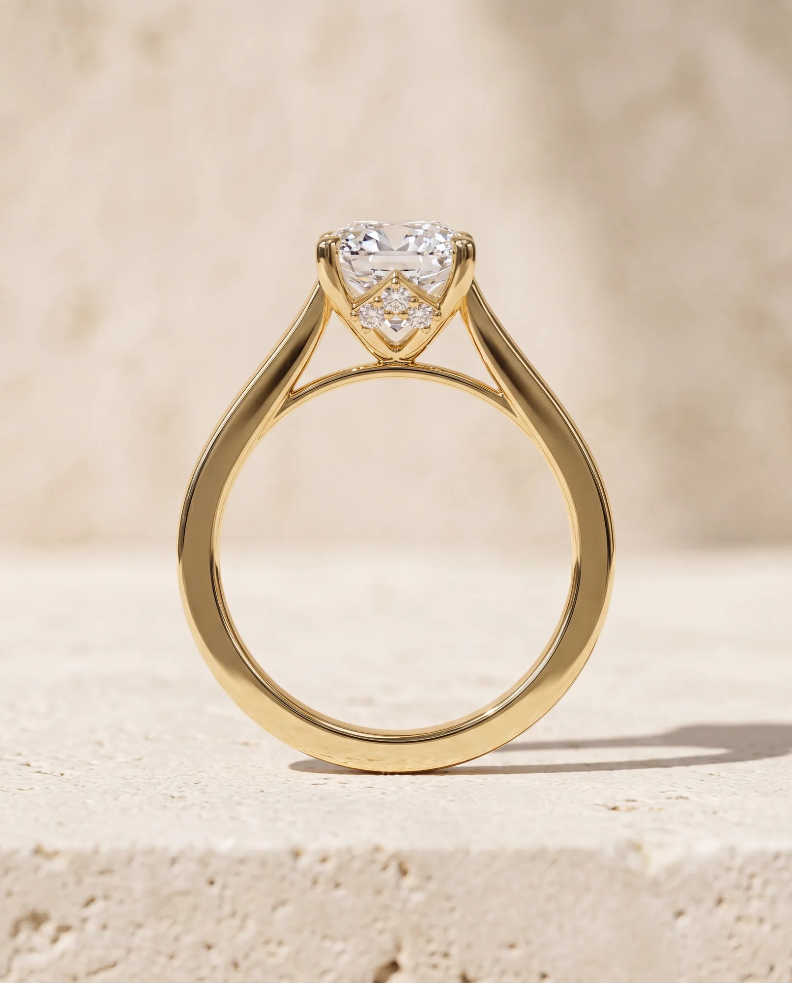 Softly, Cushion Solitaire in Yellow Gold, cushion, side profile