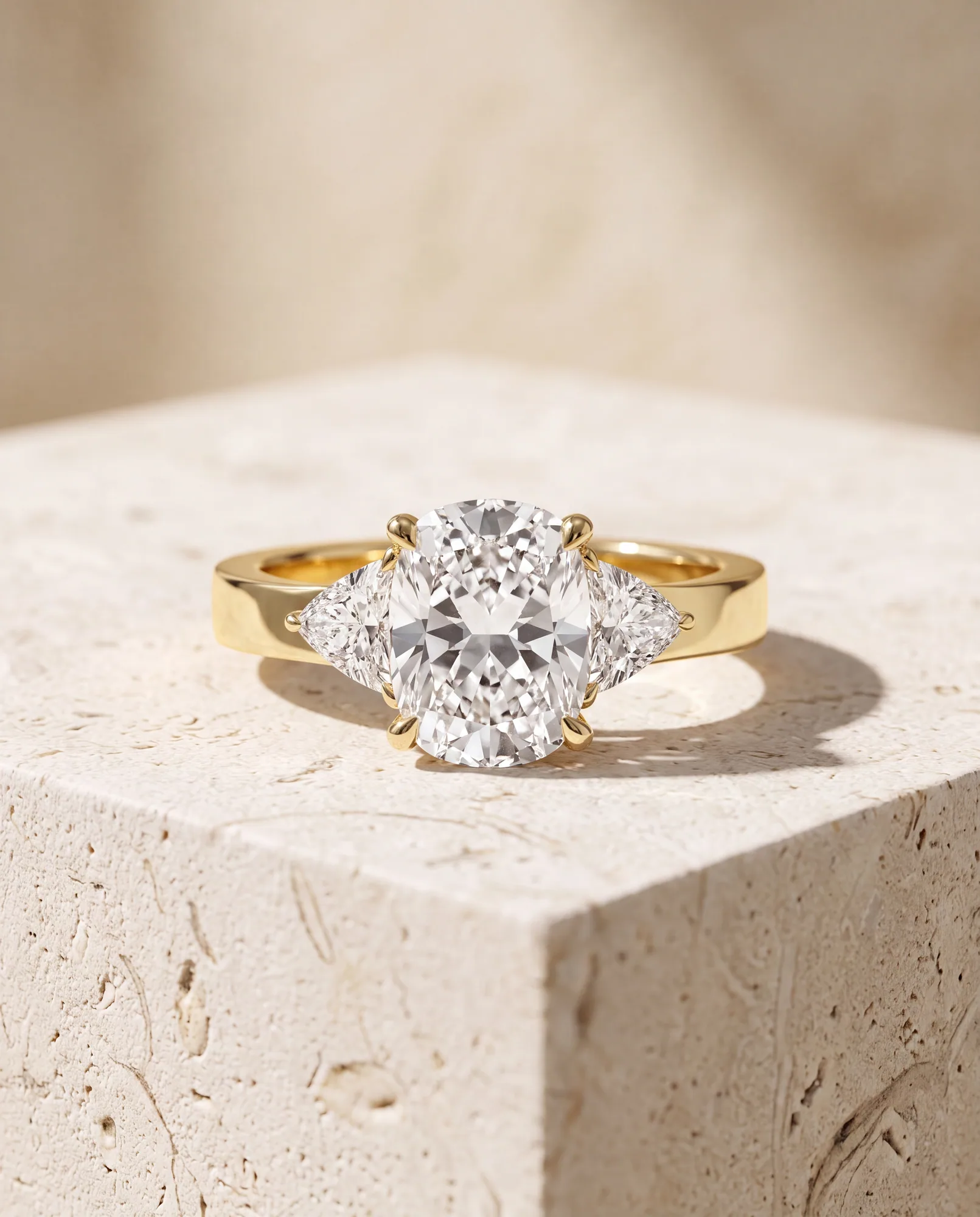 Fable, Cushion Ring with Trillion Sides in Yellow Gold, cushion