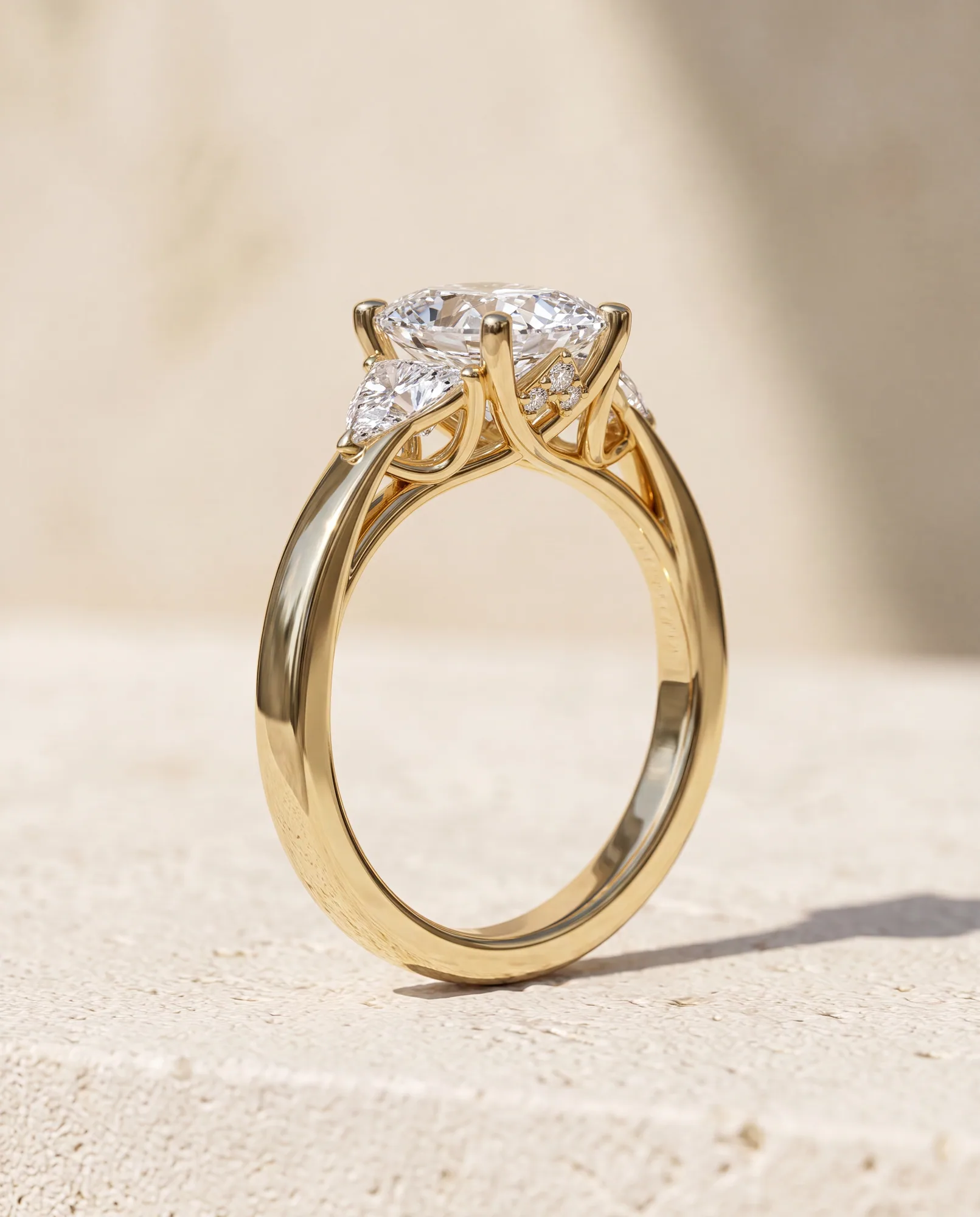 Fable, Cushion Ring with Trillion Sides in Yellow Gold, cushion, side profile