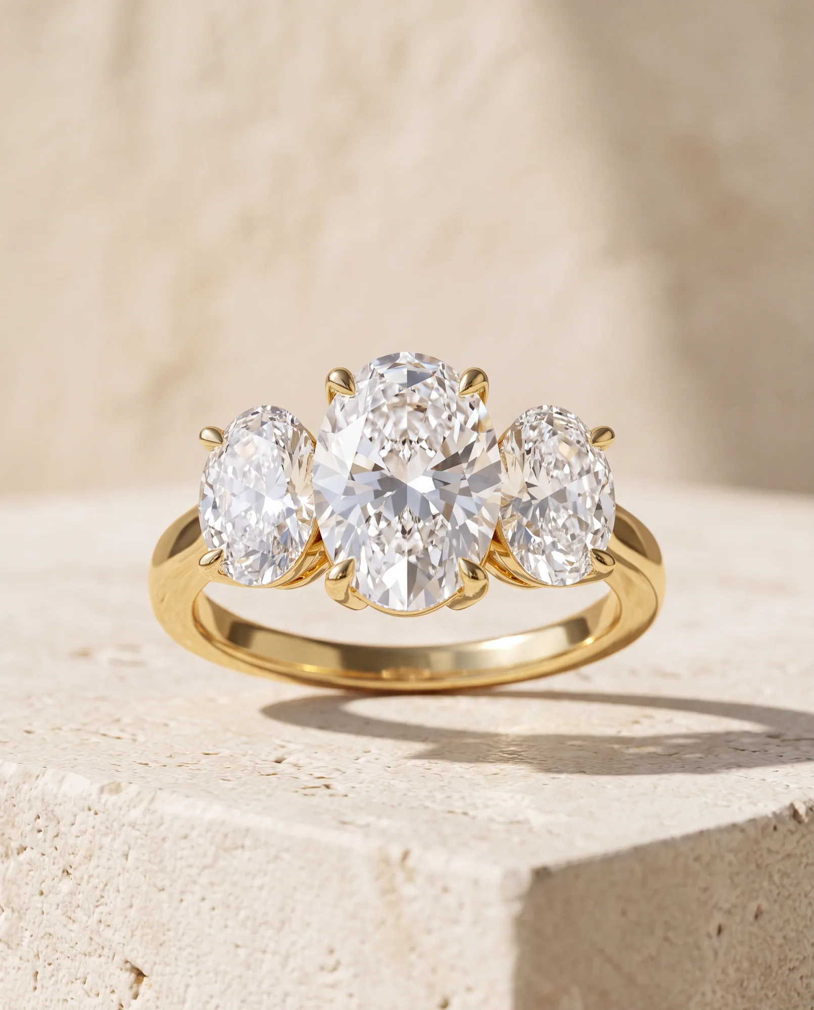 Story, Oval Three-Stone Ring in Yellow Gold, oval