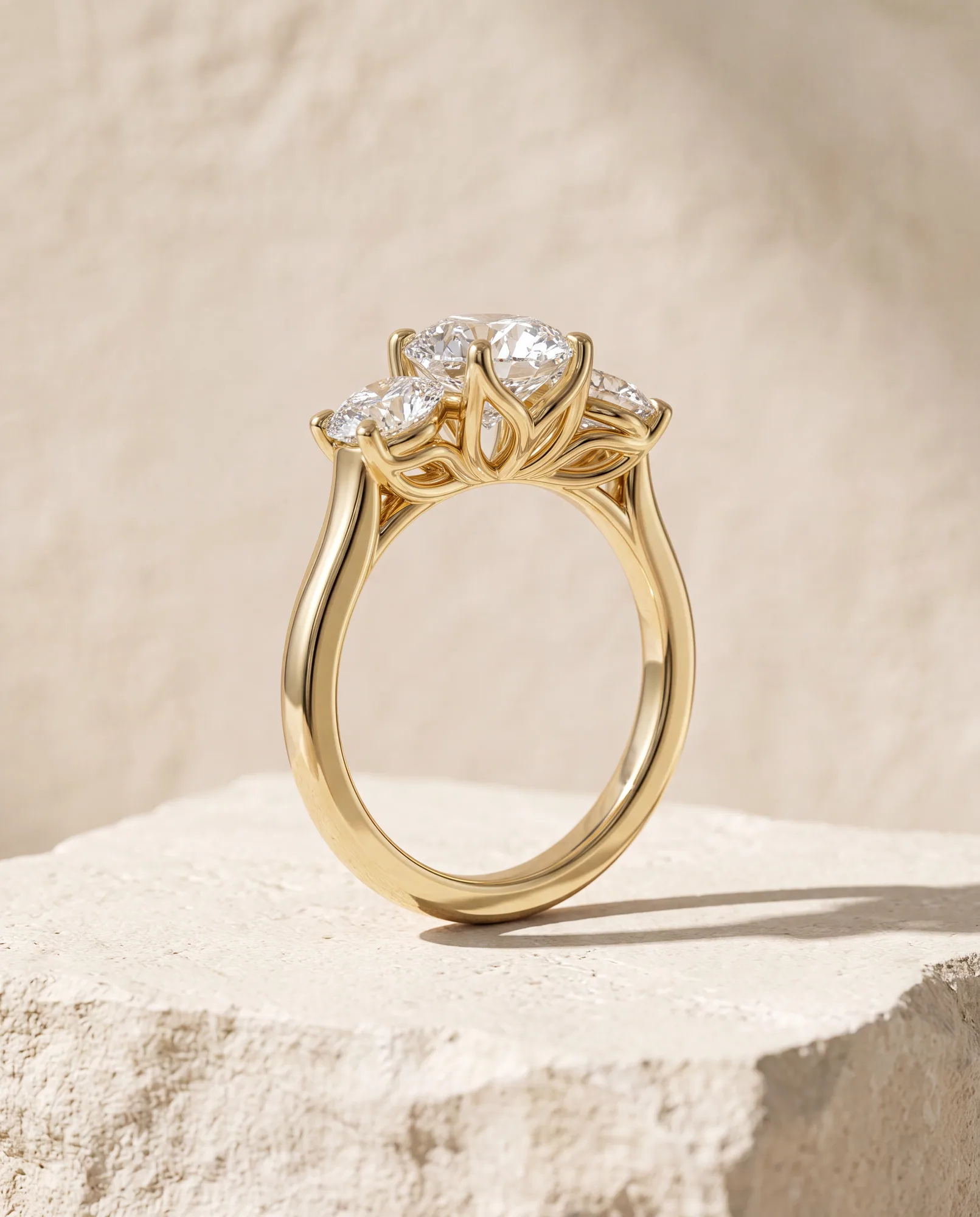 Story, Oval Three-Stone Ring in Yellow Gold, oval, side profile