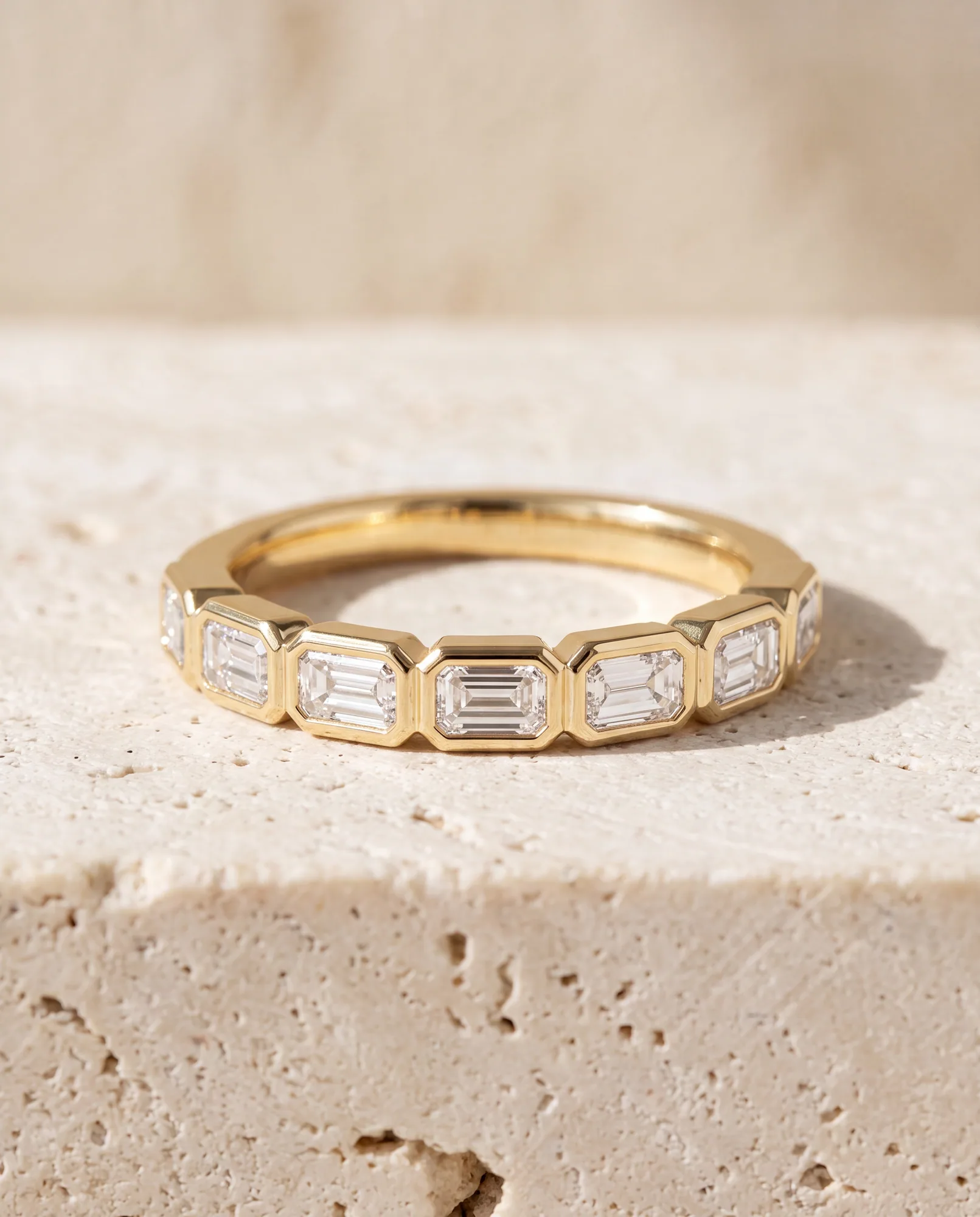 Pebble Emerald, Emerald-Cut Bezel Band in Yellow Gold, emerald