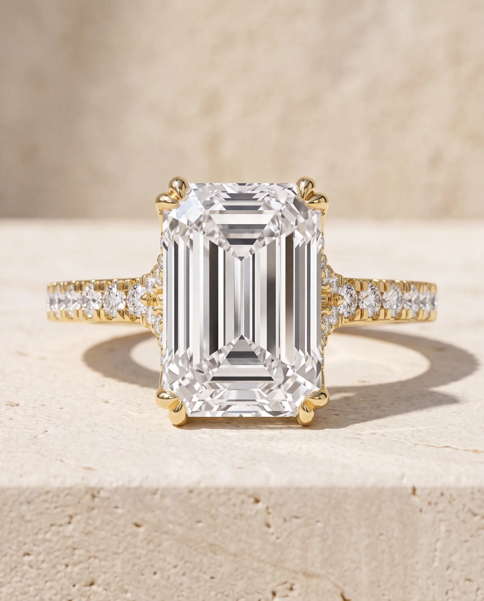 Fate Emerald, Emerald-Cut Cross-Band Solitaire in Yellow Gold, emerald